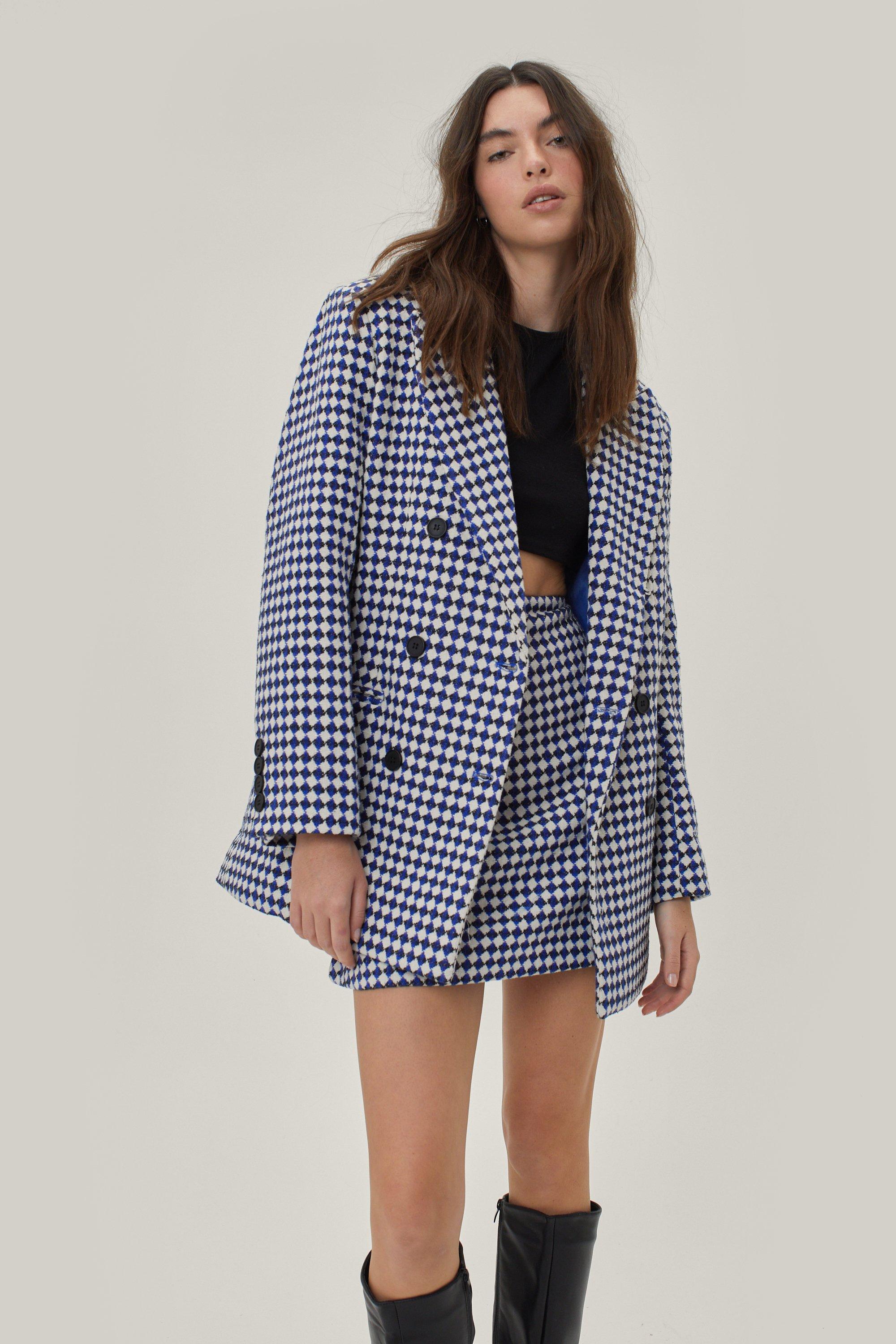 Blazer Oversize À Imprimé Carreaux - Bleu - 46, Bleu