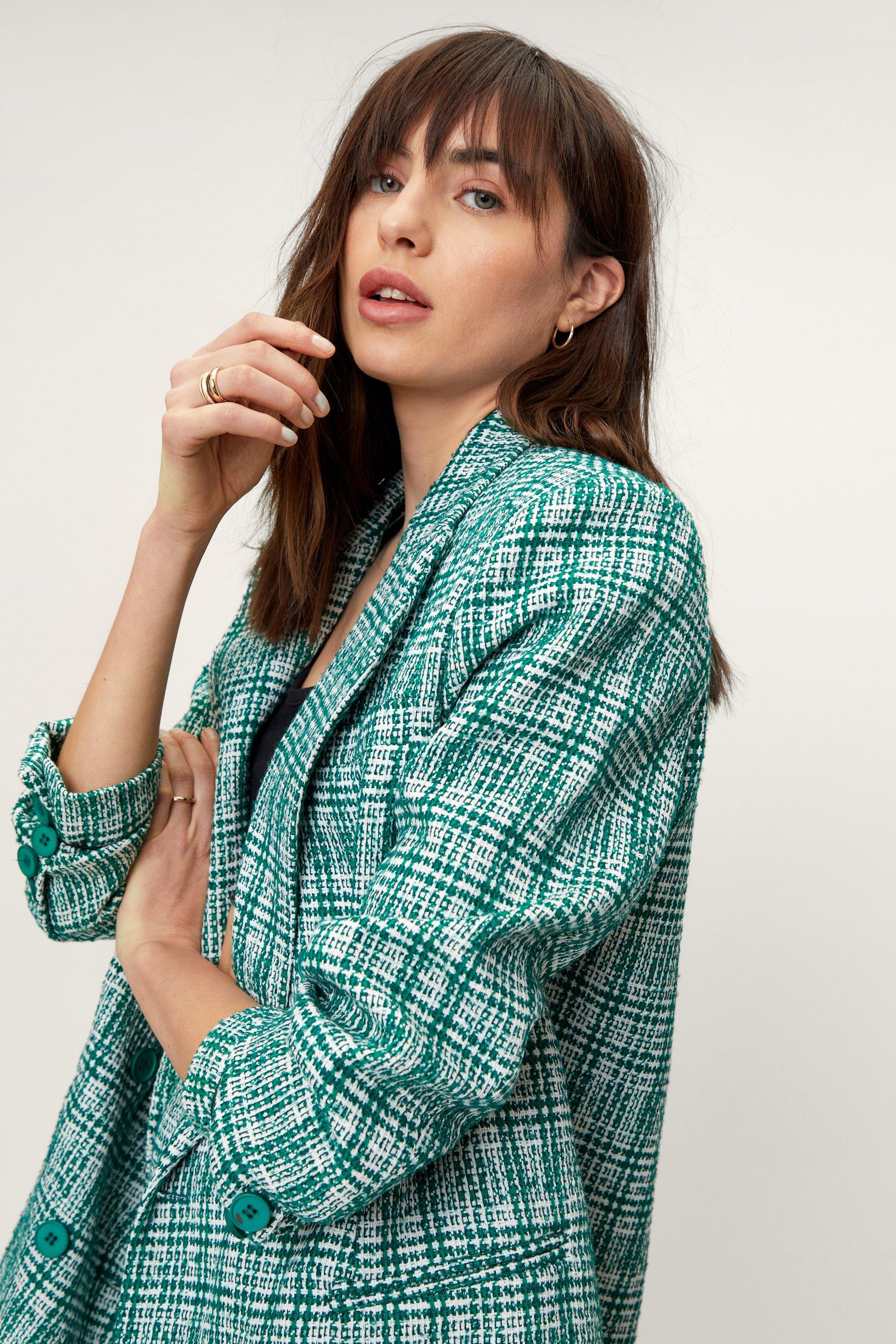 Blazer À Imprimé Carreaux Et Double Patte De Boutonnage - Vert - 38, Vert
