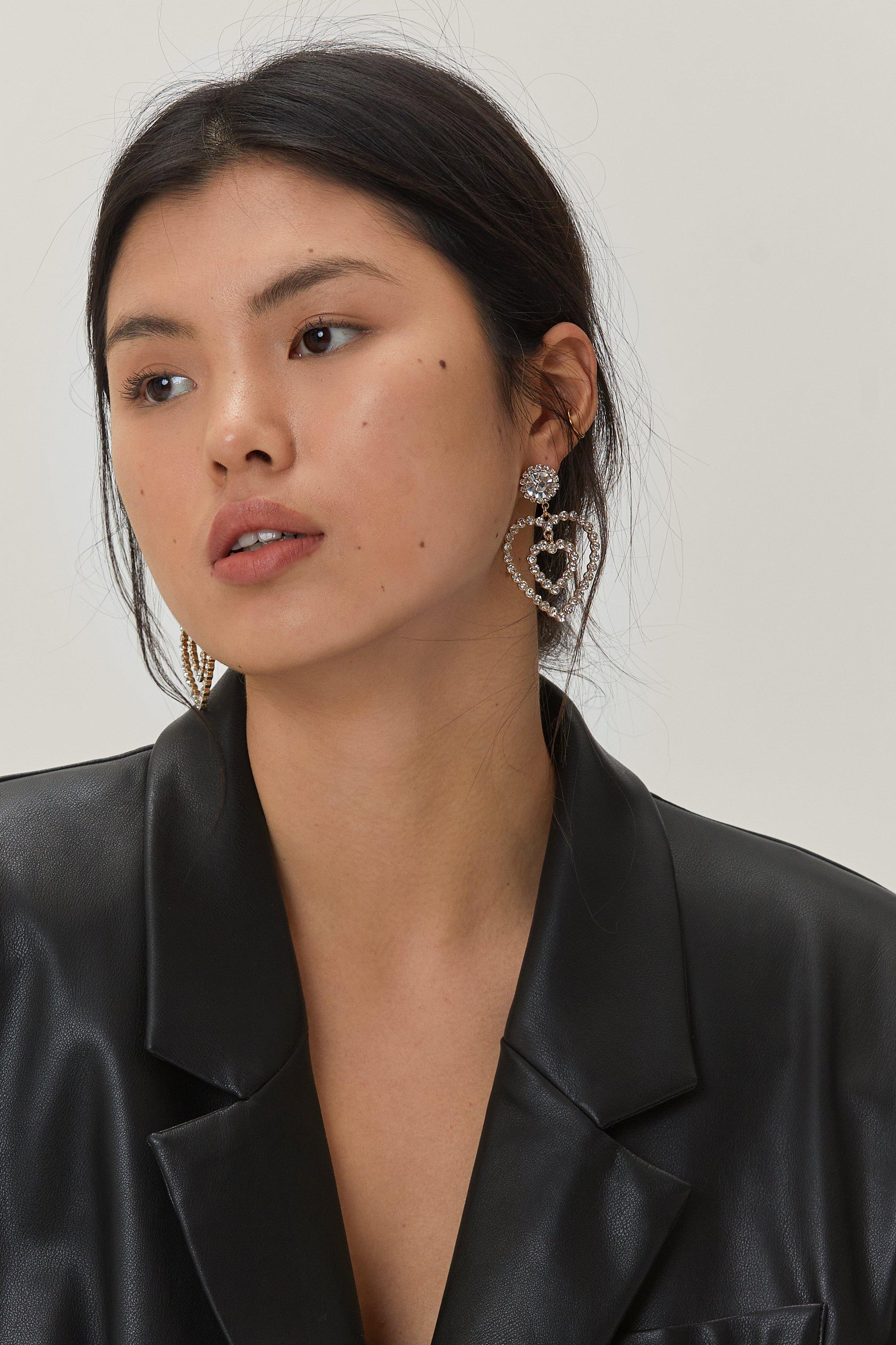 Boucles D'Oreilles En Forme De Cœur En Métal Recyclé Et Diamants - Métallique - One Size, Métallique
