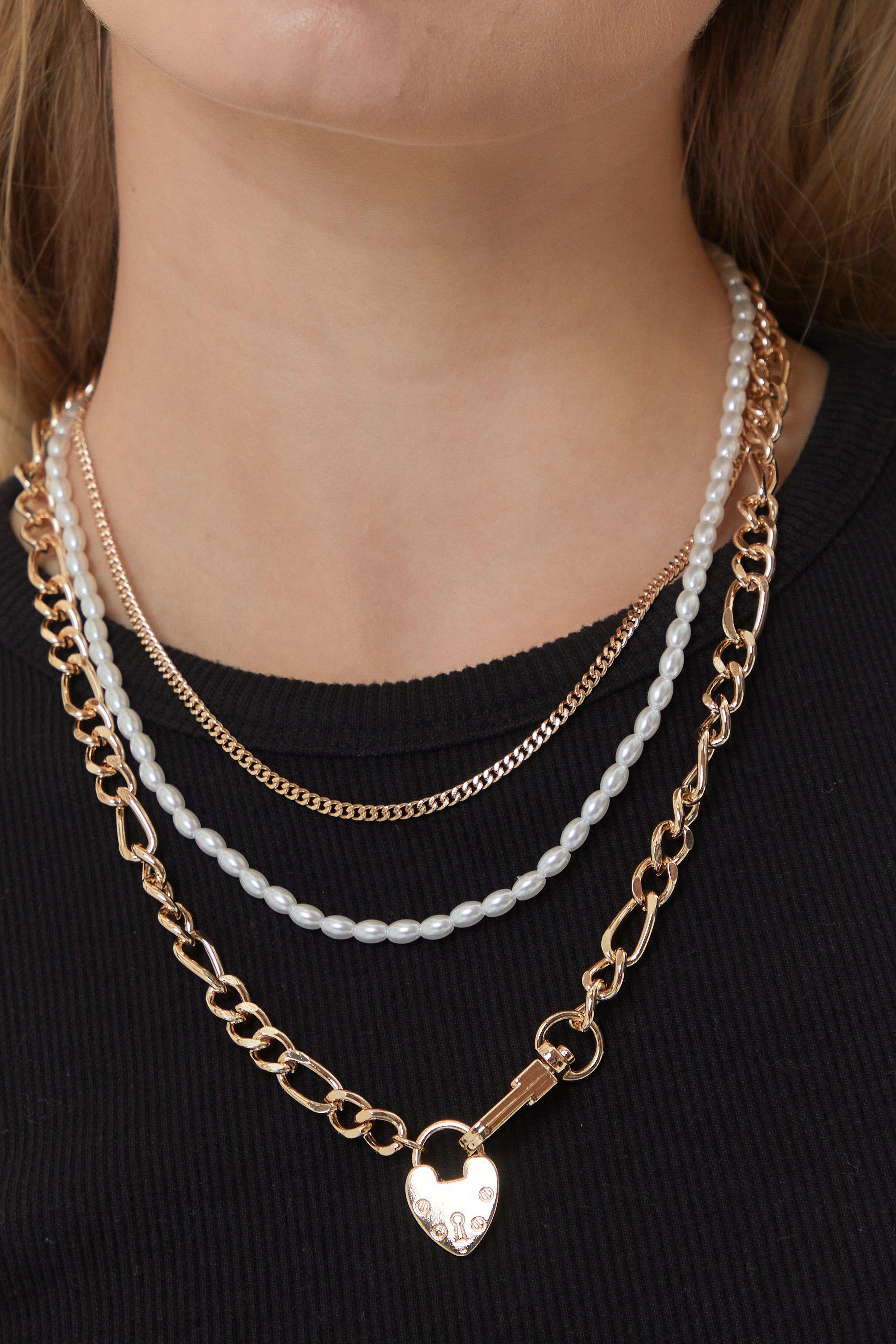 Collier En Métal Recyclé À 3 Couches En Forme De Coeur - Métallique - One Size, Métallique