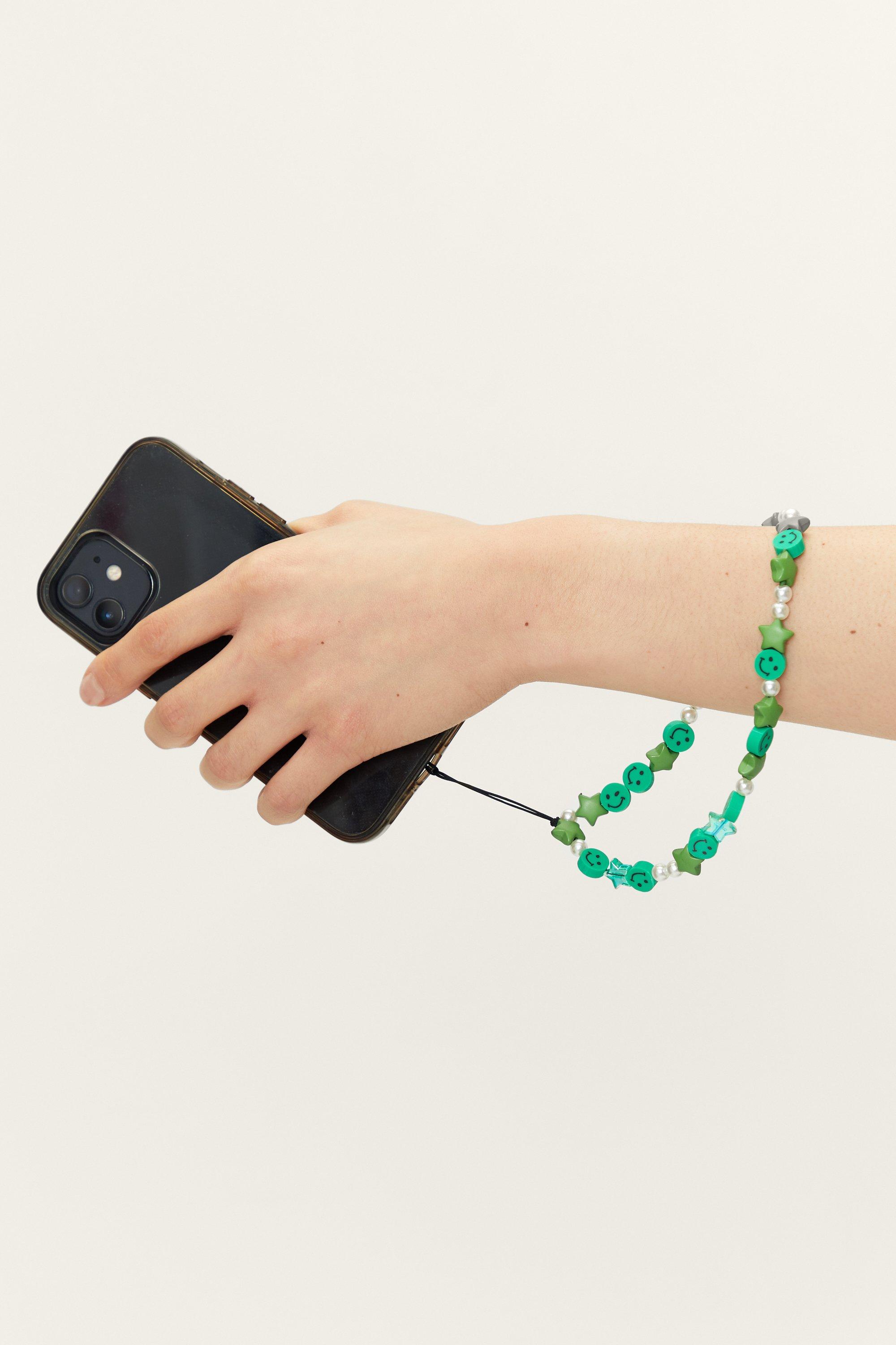 Bijou De Téléphone En Perles Étoile Et Smiley - Vert - One Size, Vert