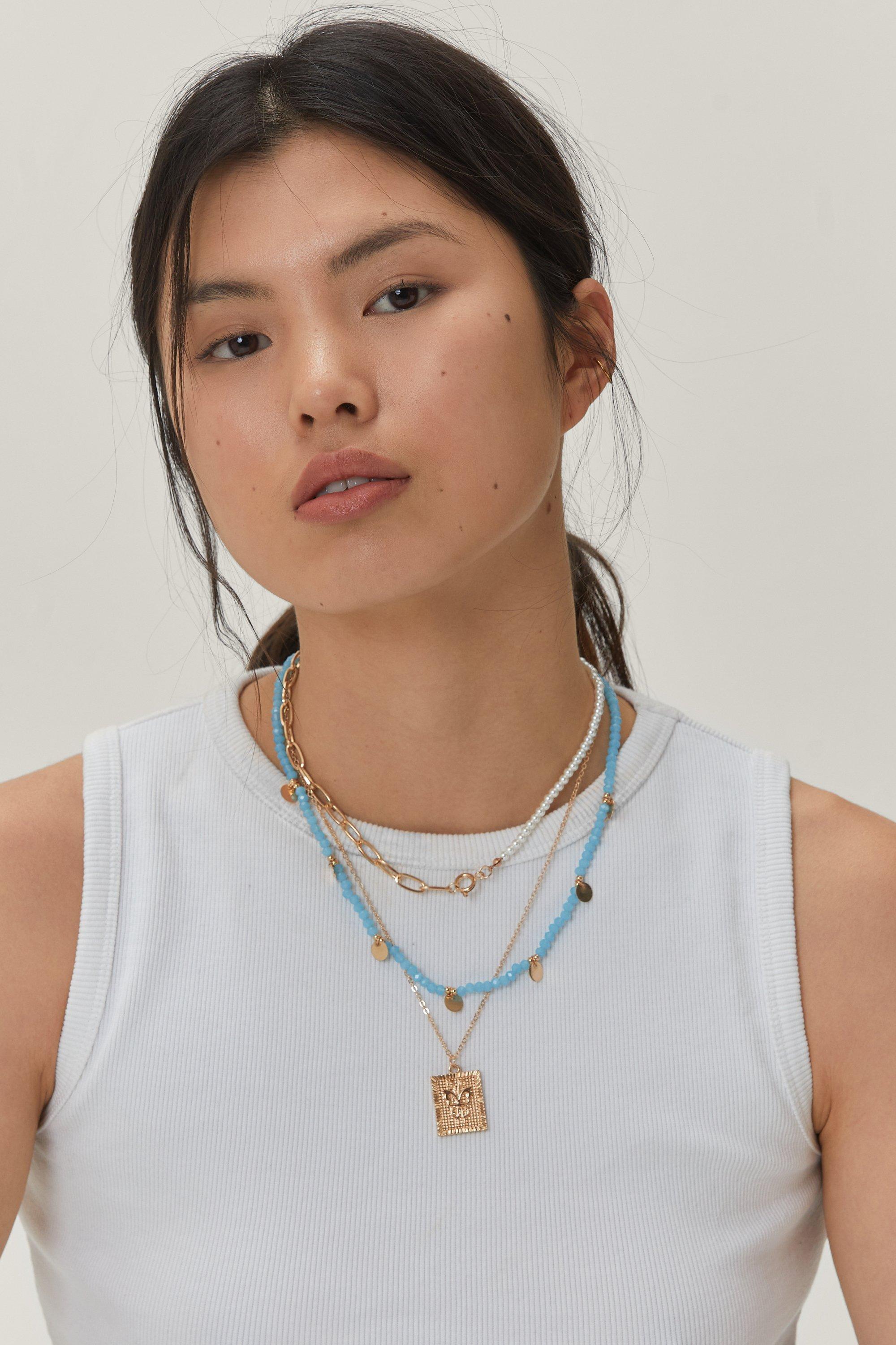 Collier Pendentif En Perles À Triple Couche - Métallique - One Size, Métallique