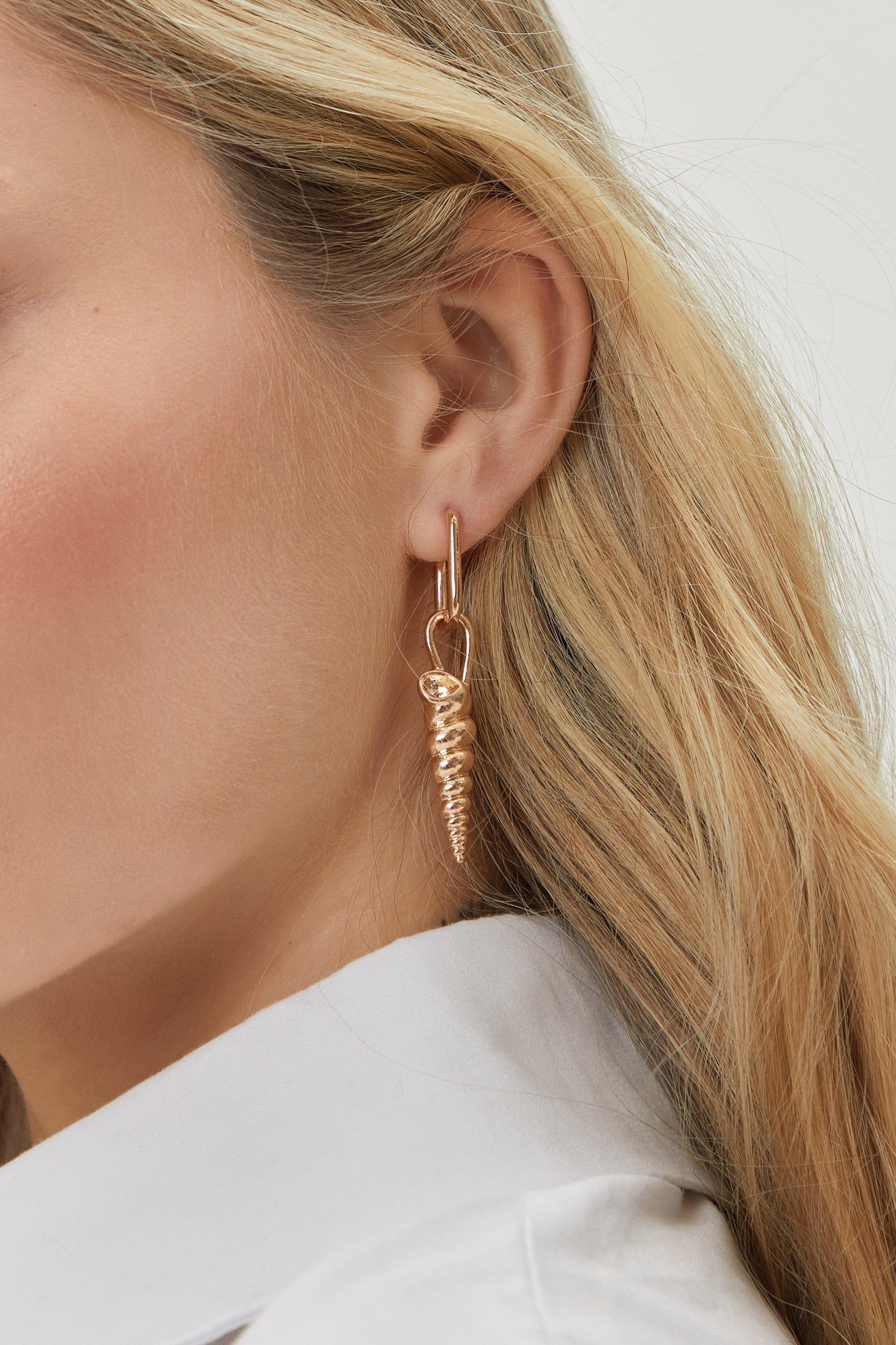 Boucles D'Oreilles En Forme De Coquillage - Métallique - One Size, Métallique