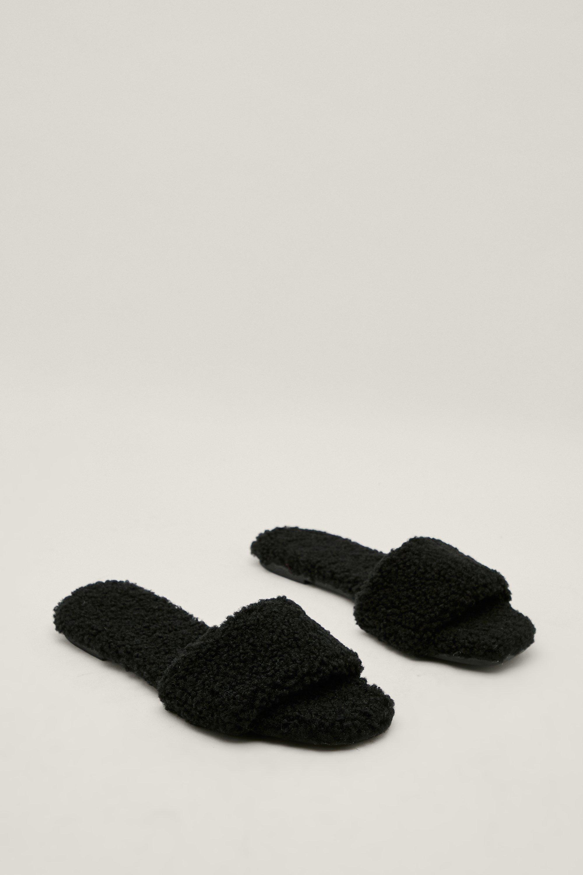 Faux Shearling Slippers - Noir - 3, Noir