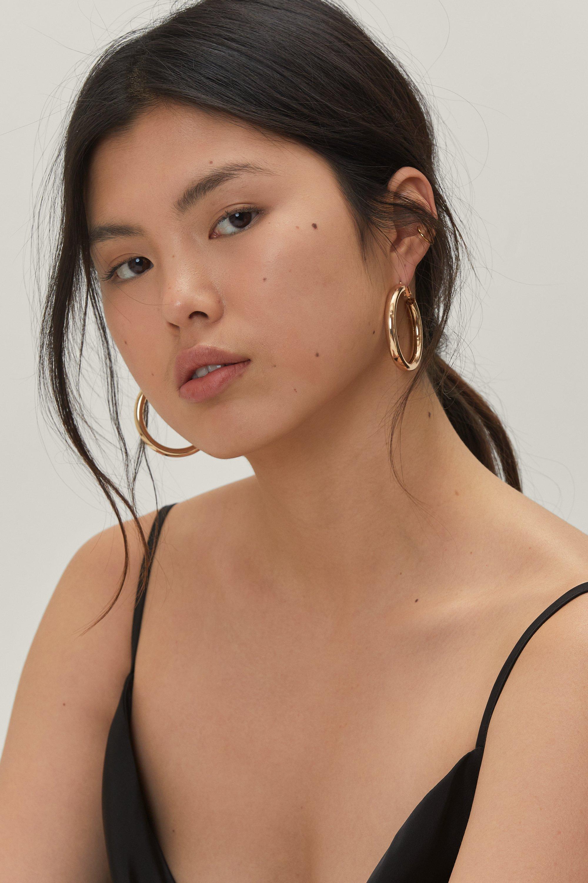 Set De 3 Boucles D'Oreilles En Métal Texturé Et Épais - Métallique - One Size, Métallique