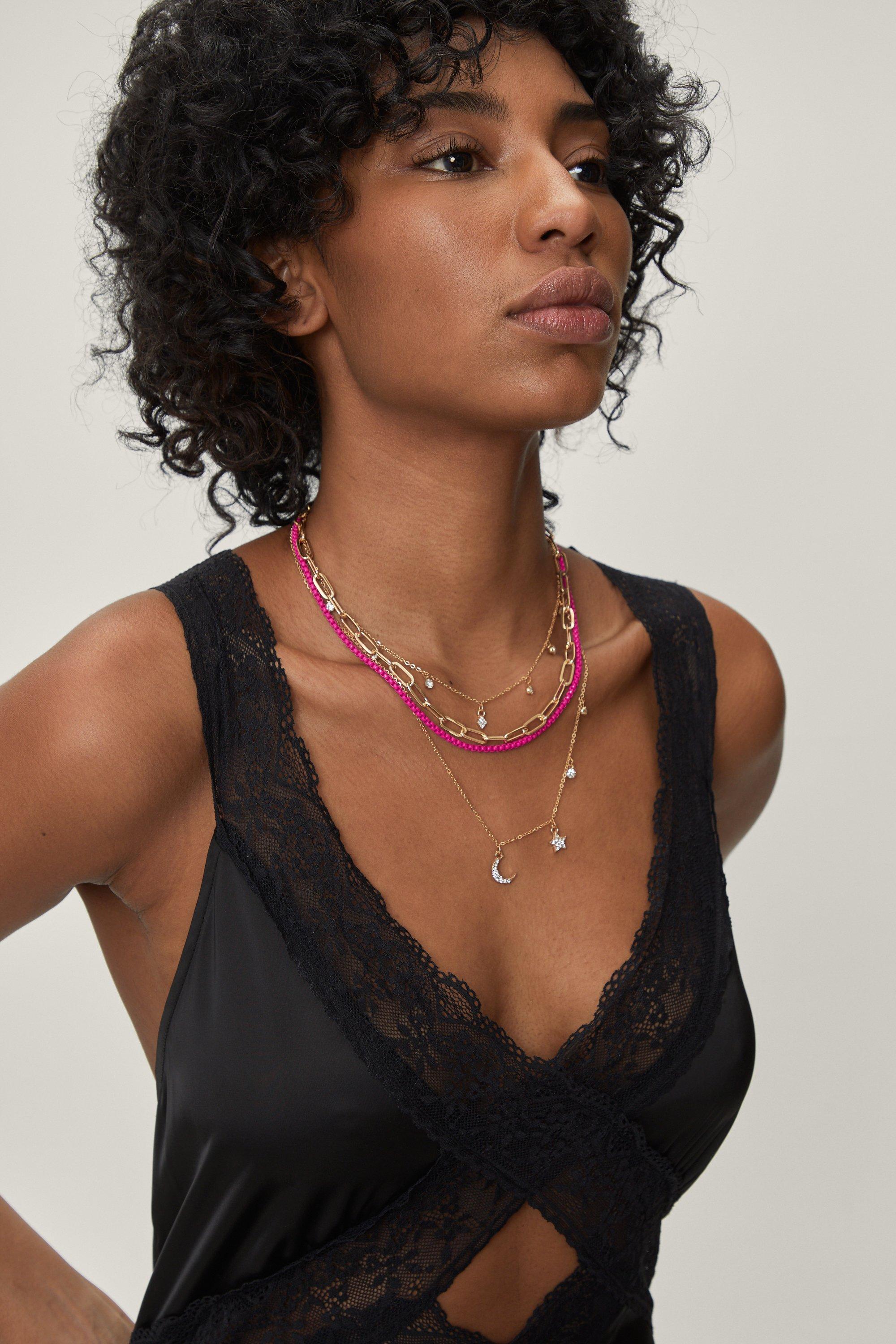 Collier À Pendentifs En Chaîne Et Perles Mélangées - Métallique - One Size, Métallique