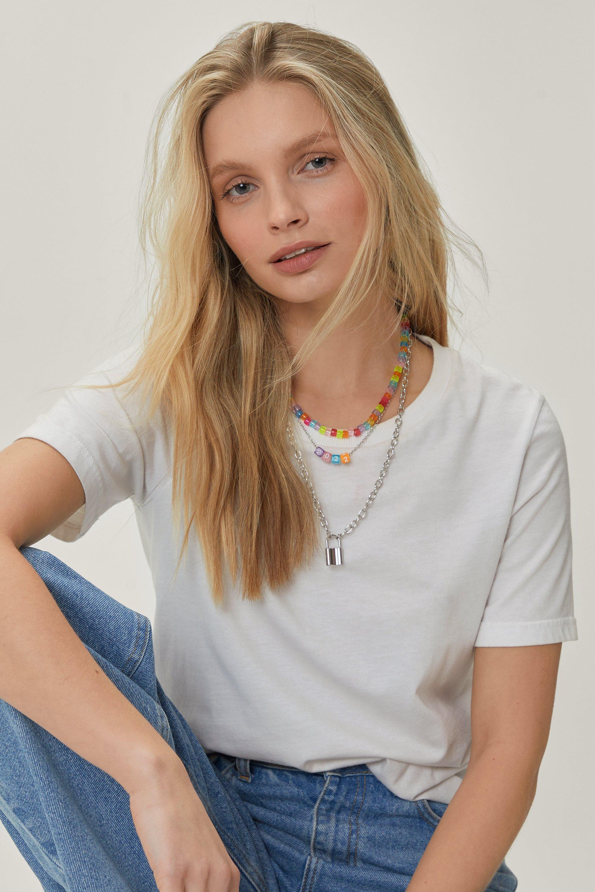 Collier Cadenas En Perles Colorées À Couches Multiples - Métallique - One Size, Métallique