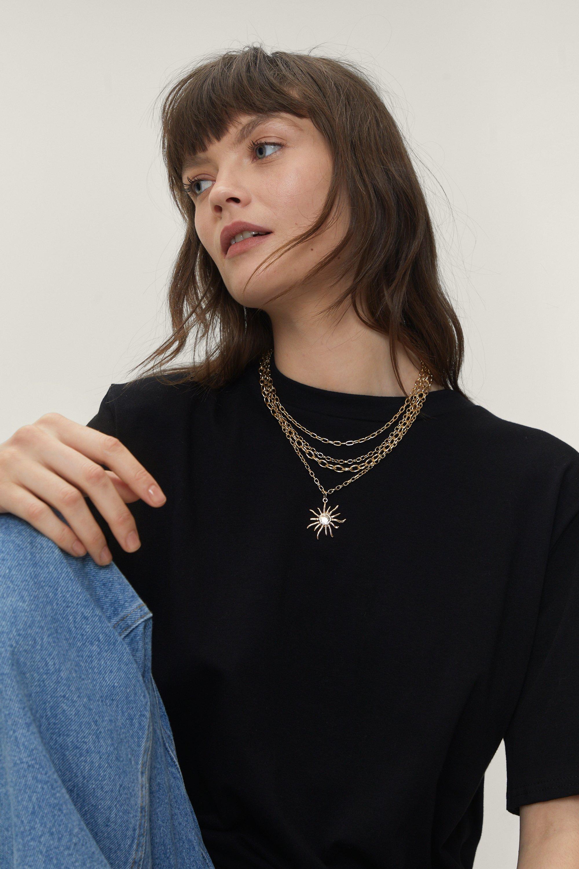 Collier À Chaîne Avec Pendentif Soleil - Métallique - One Size, Métallique