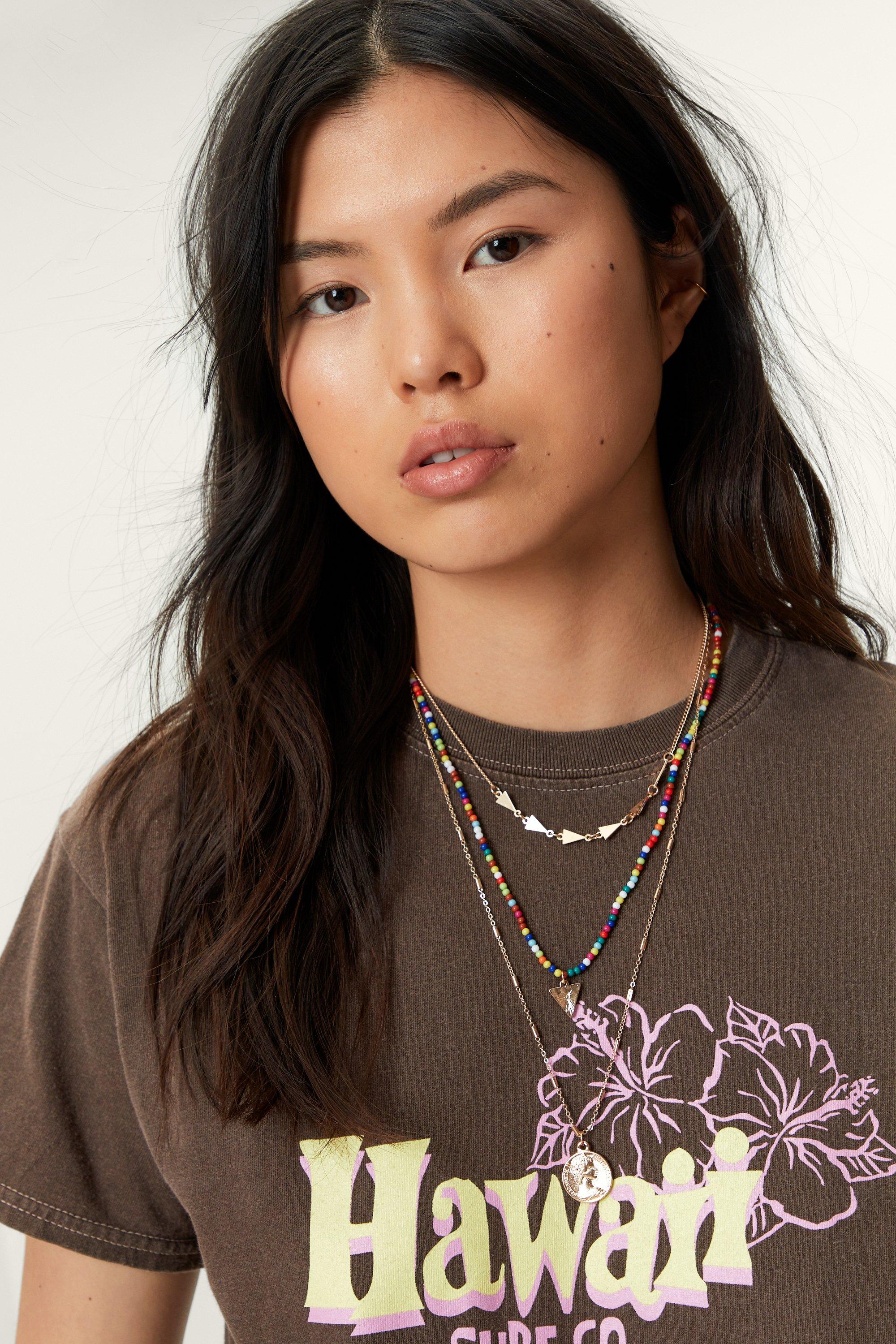 Collier Avec Pièces De Monnaie Et Perles À Trois Couches - Métallique - One Size, Métallique