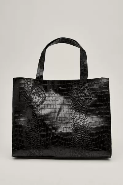 Faux Leather Croc Embossed Day Bag