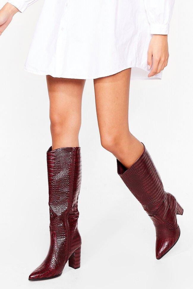 crocodile knee high boots