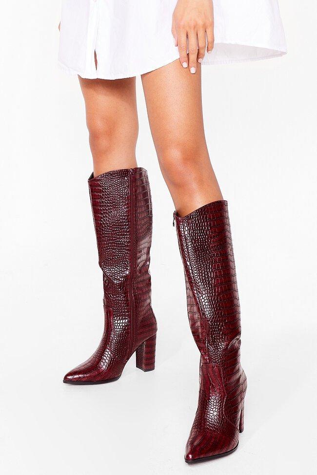 burgundy crocodile boots