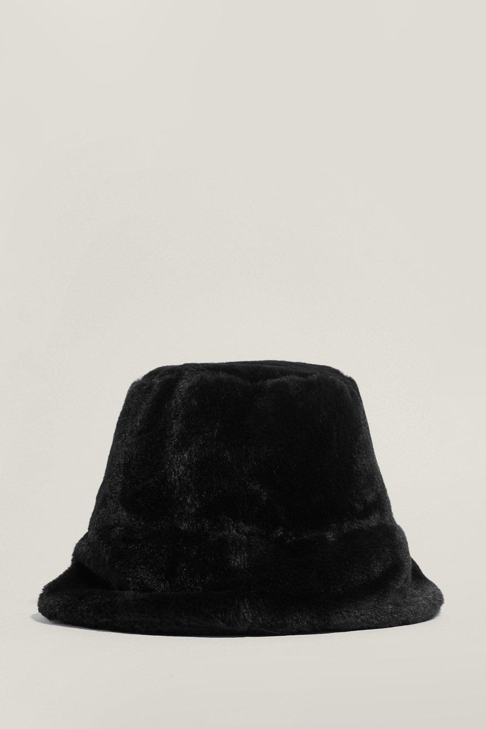 white fur bucket hat