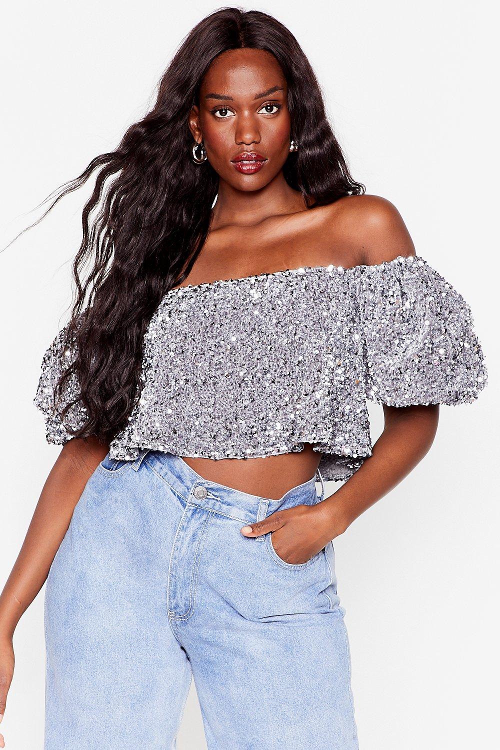 plus size sequin crop top