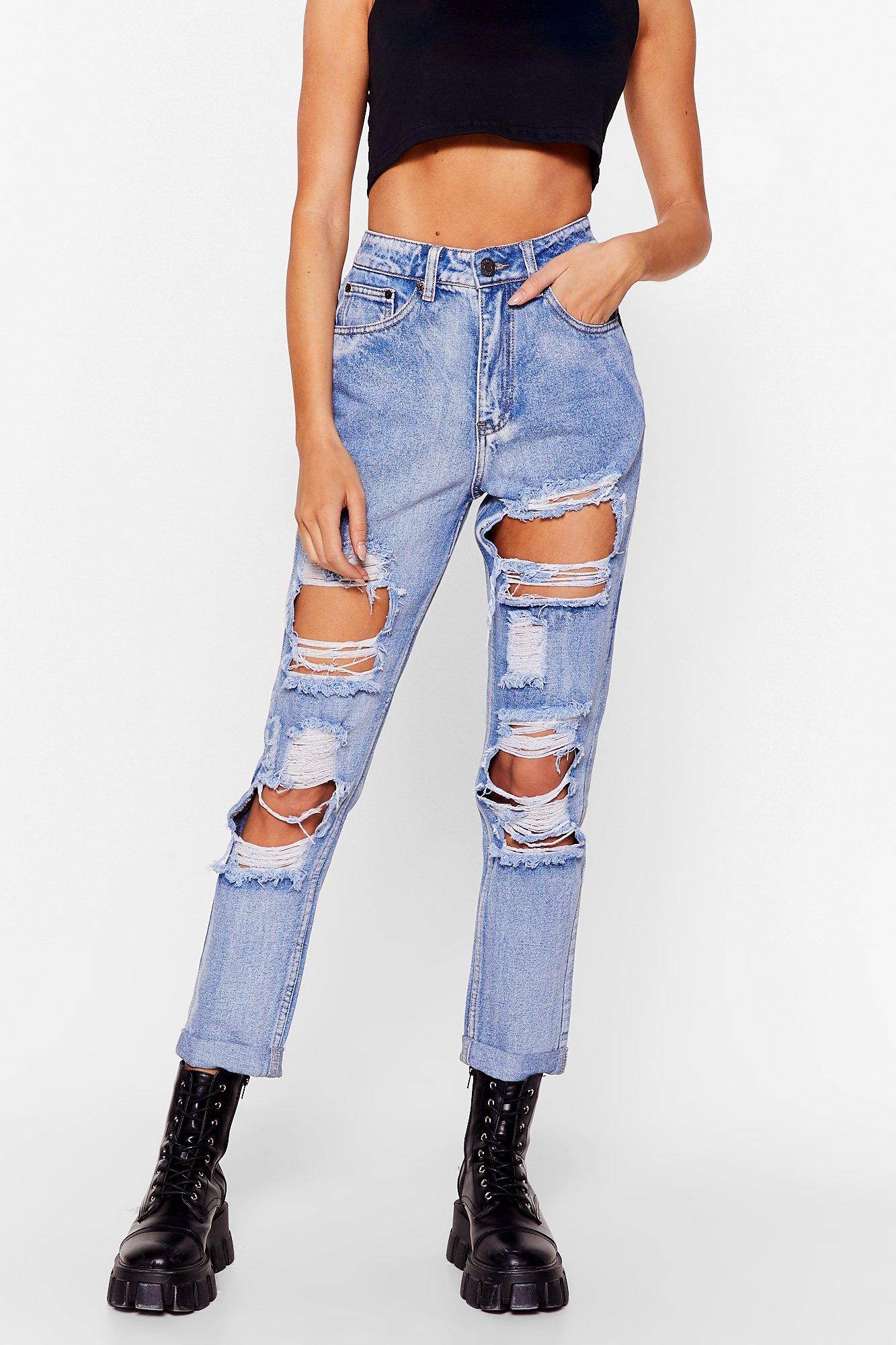 light blue distressed mom jeans