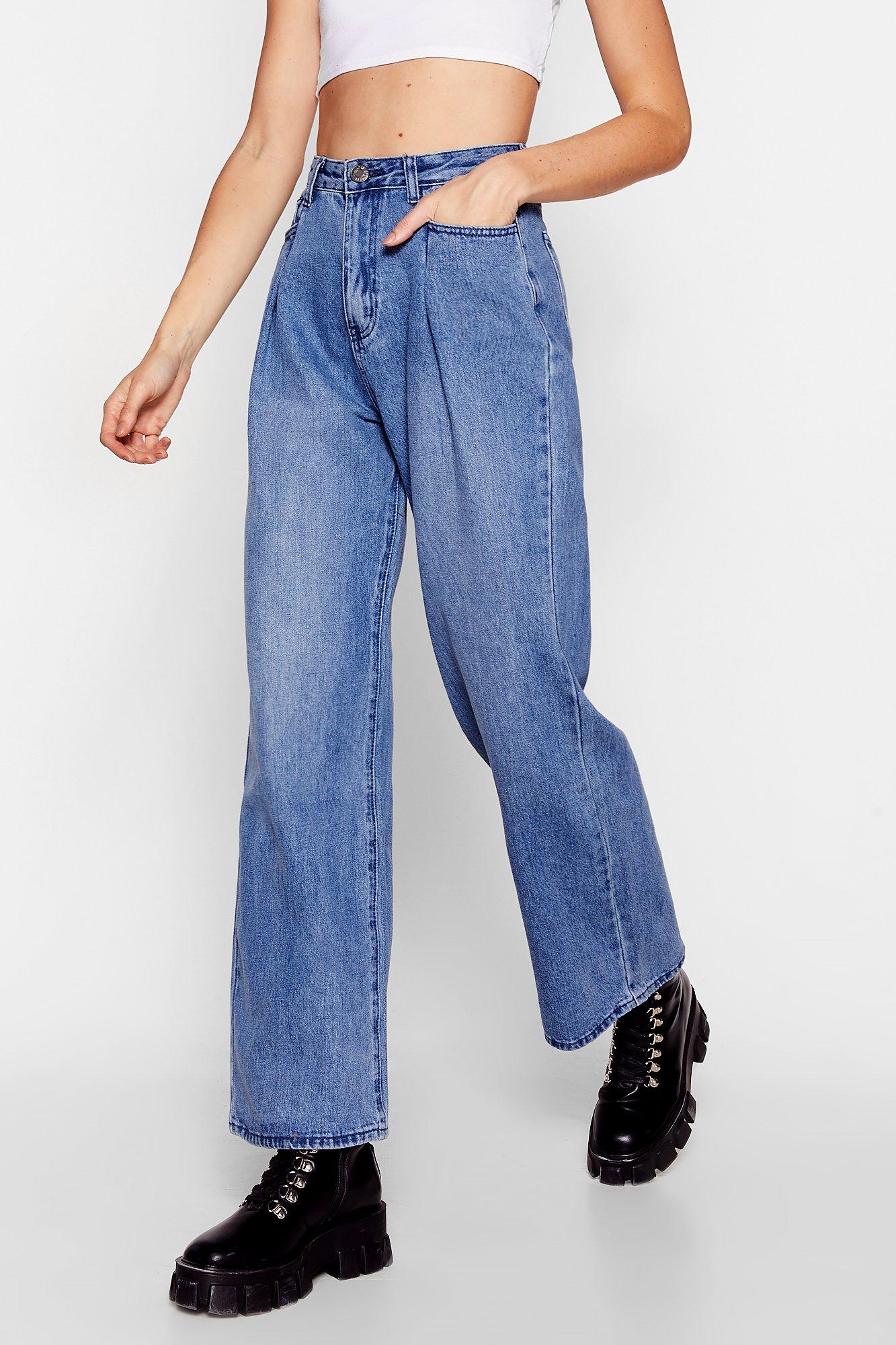 wide leg blue jeans