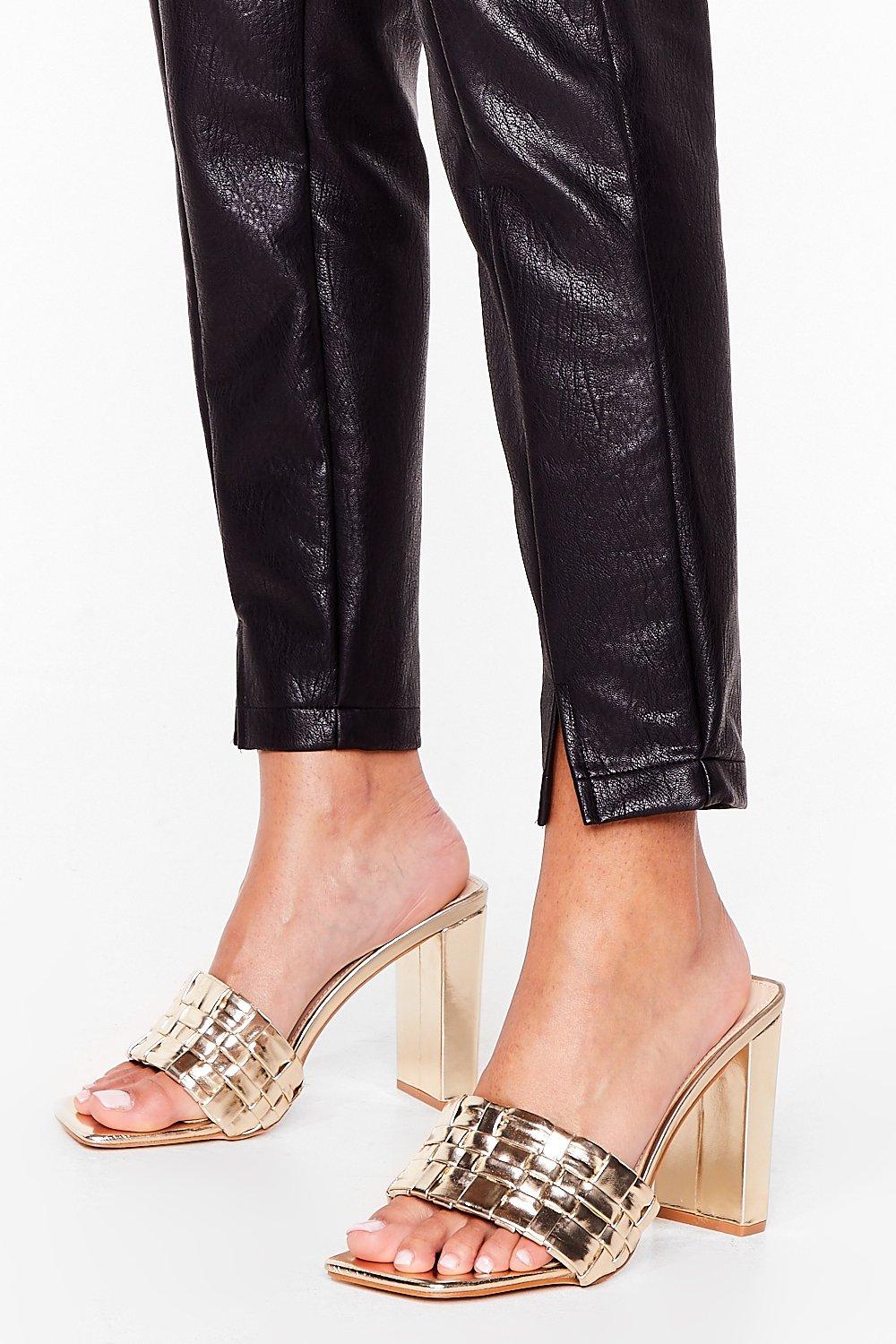 gold strappy mules