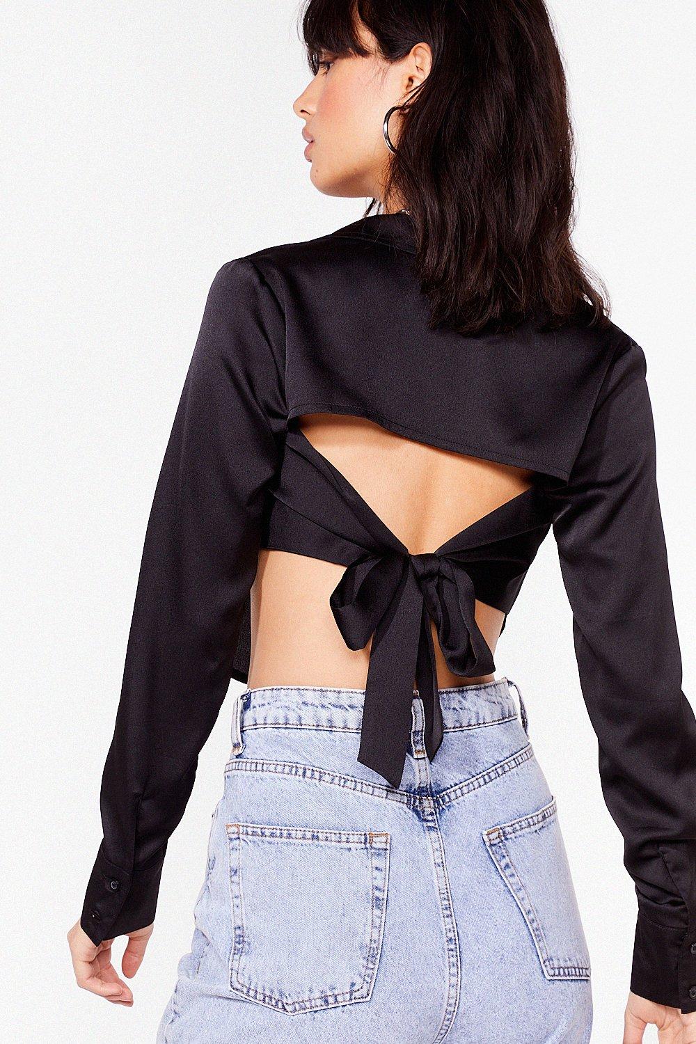 satin open back crop top