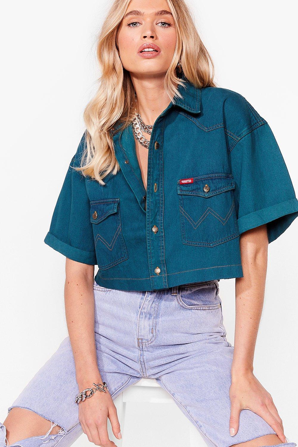 cropped denim shirt womens