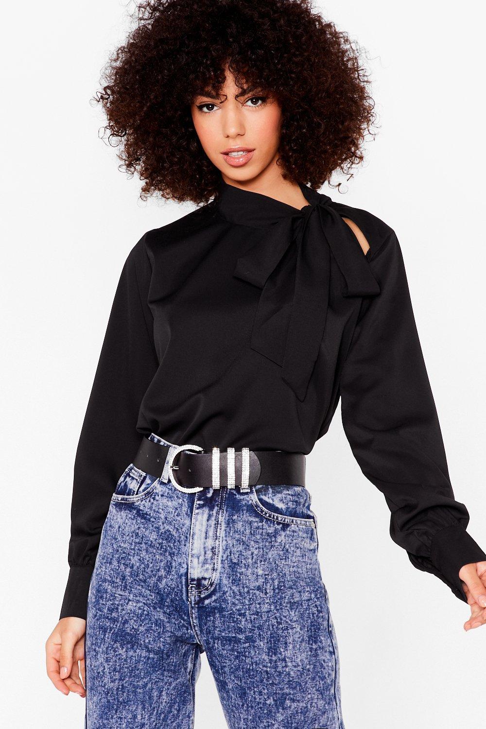 black cut out blouse