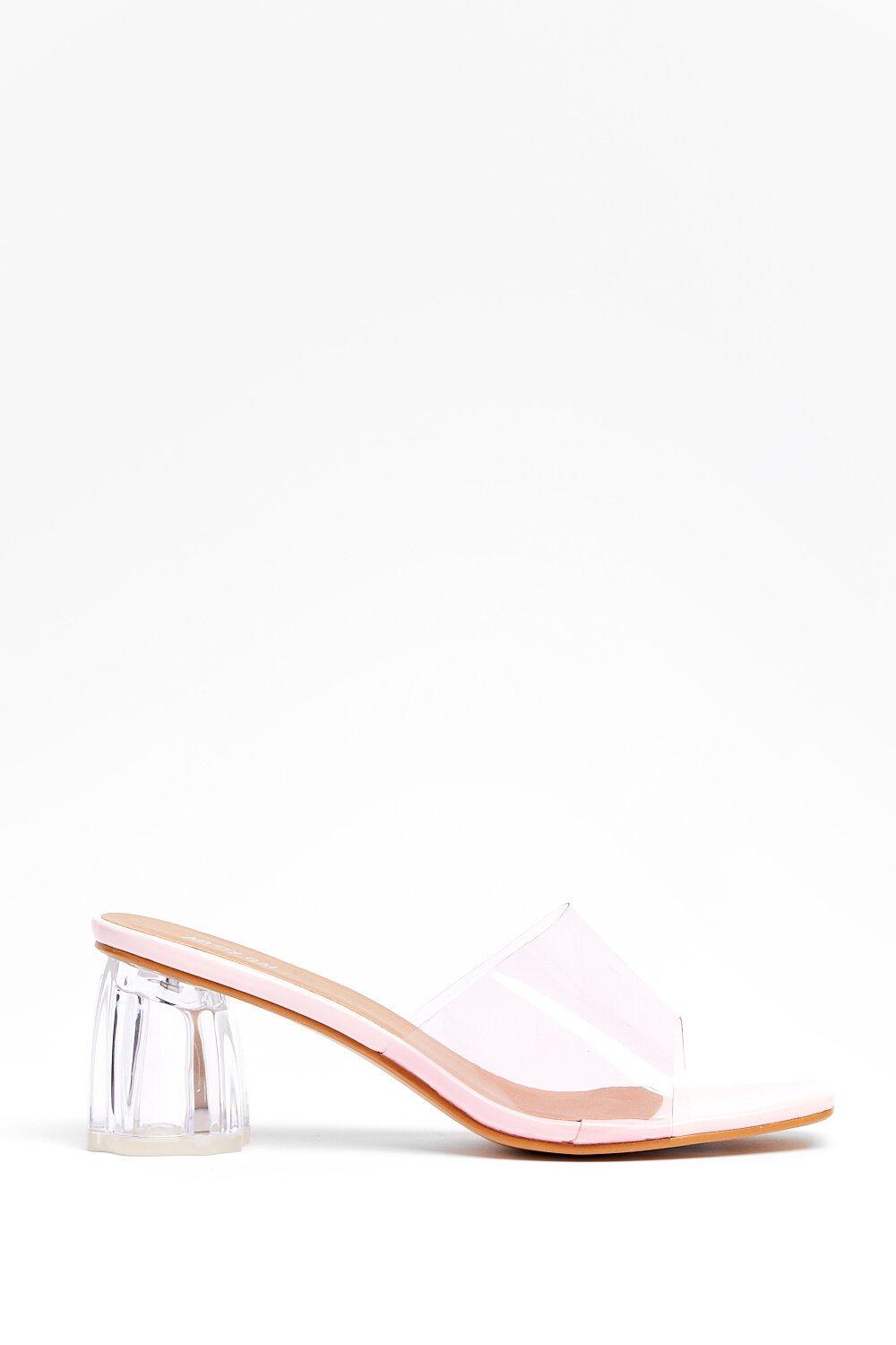 clear mules low heel