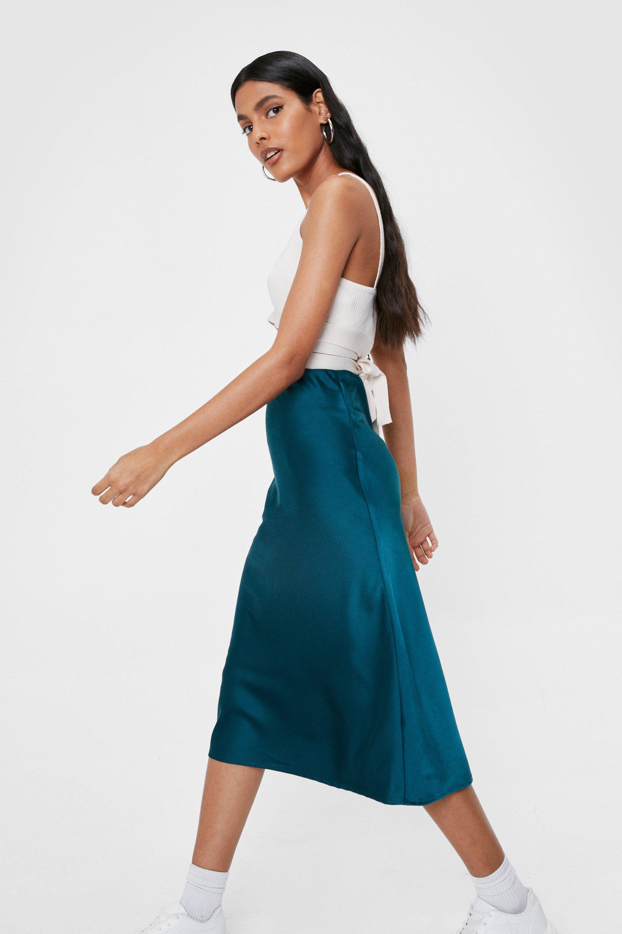 mid length satin skirts xl