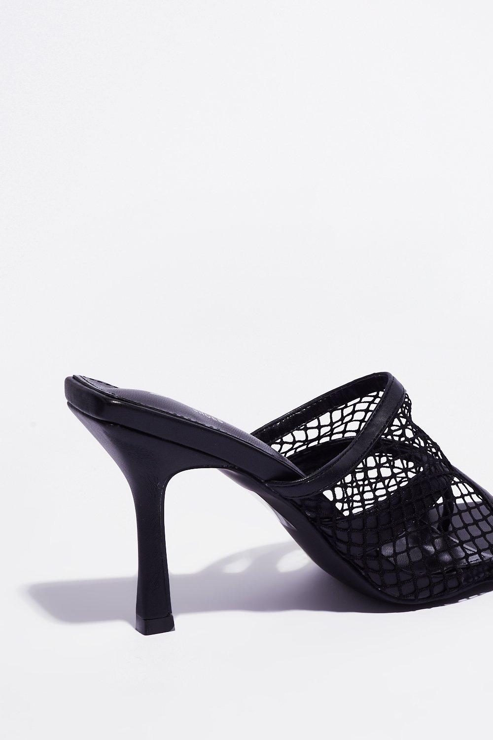 black mesh mules