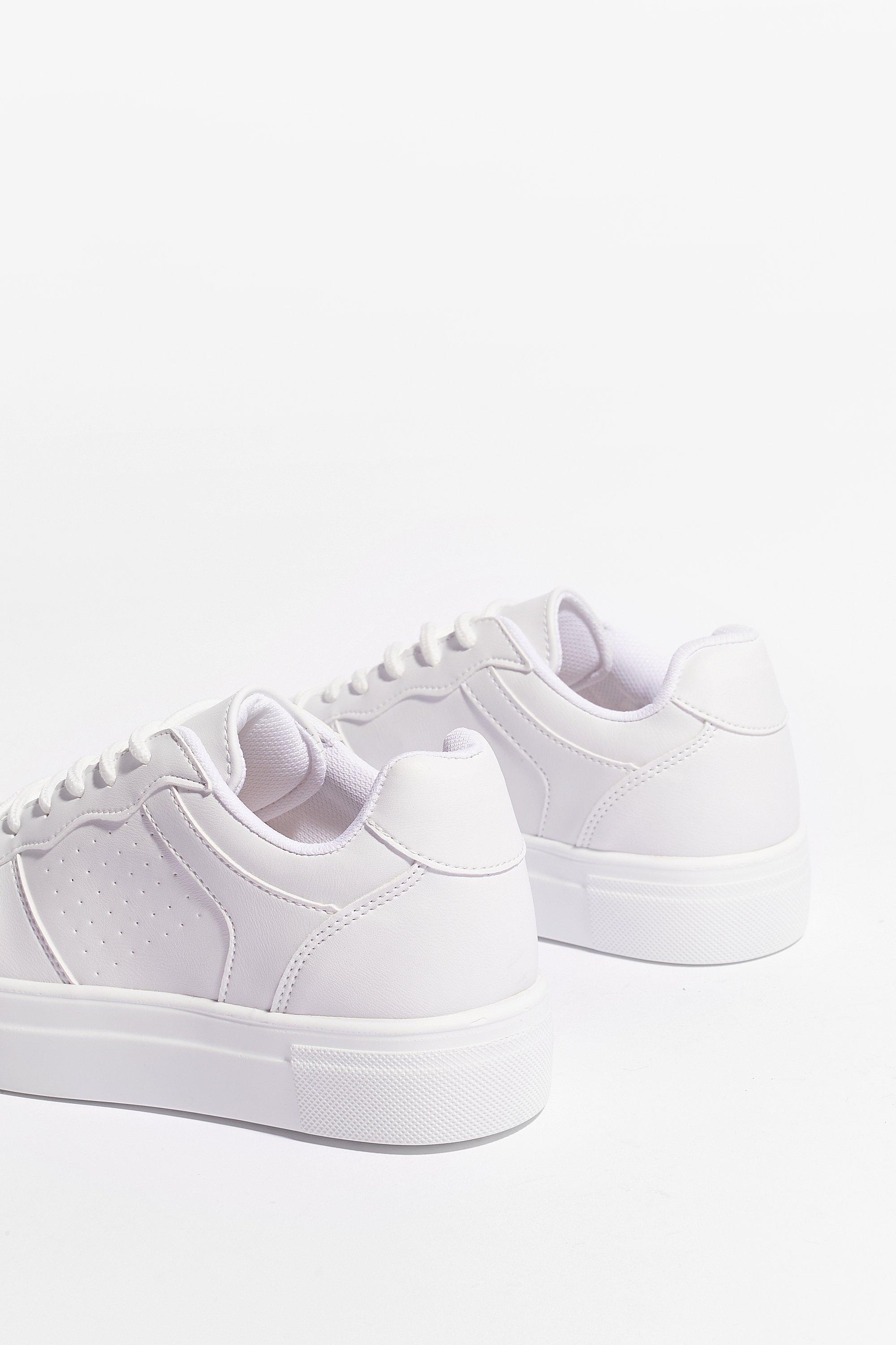 white faux leather flatform trainers