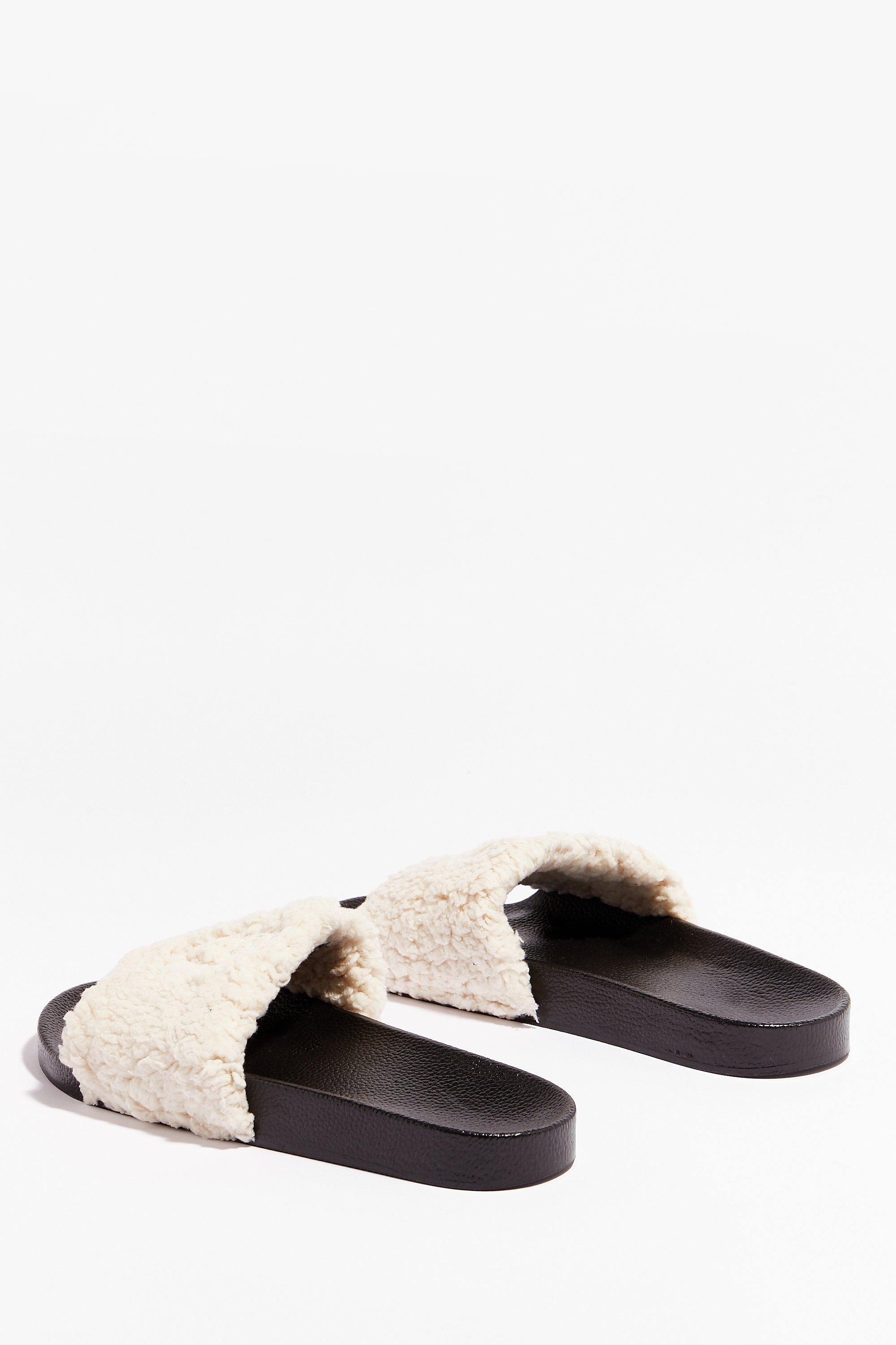 cream fur sliders