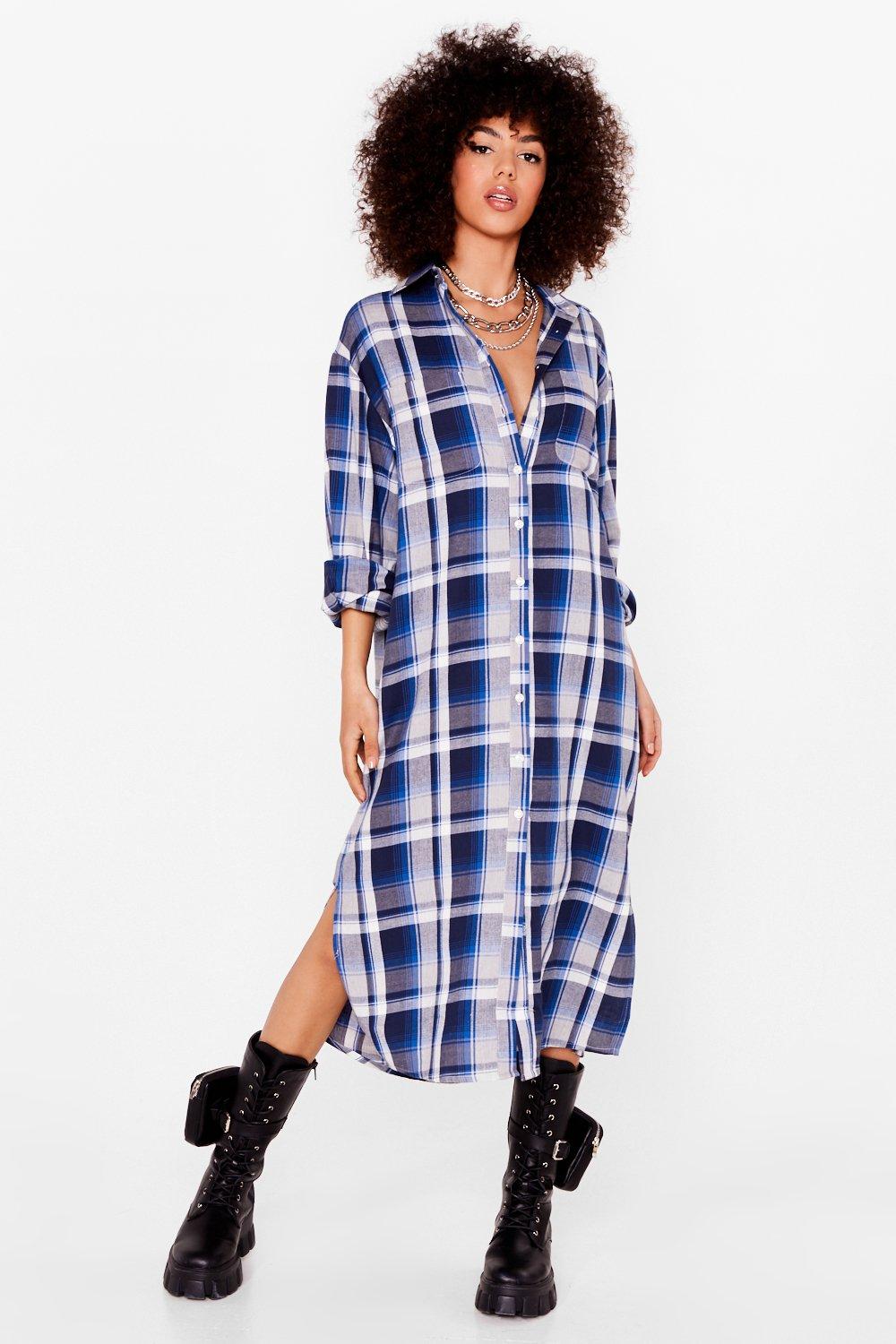 check midi shirt dress