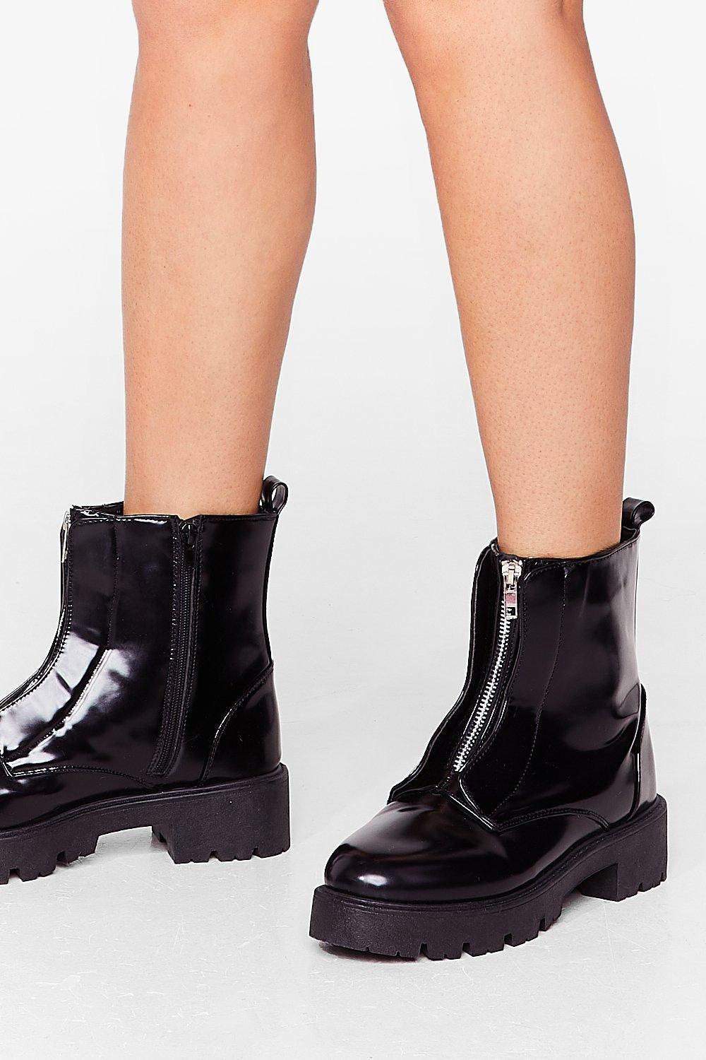 cleated zipper ankle boots
