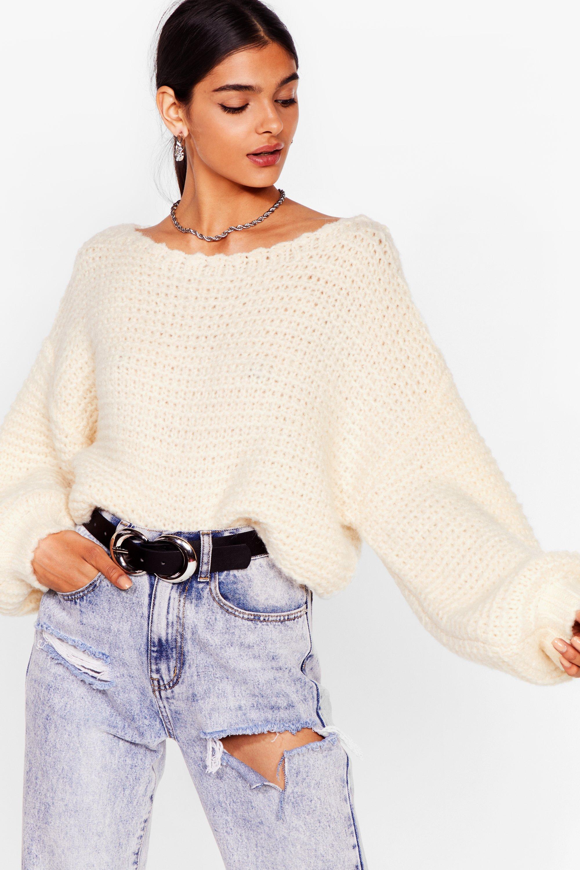 white off the shoulder knitted jumper