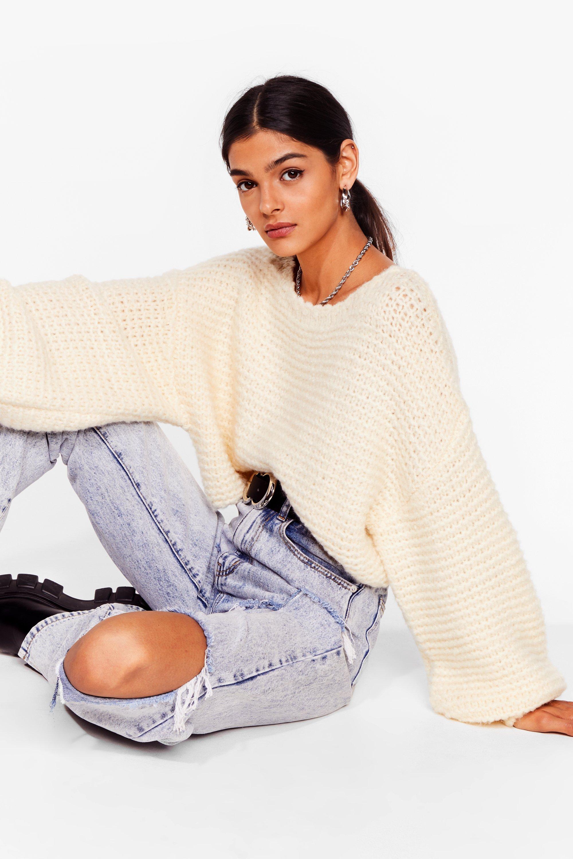 white off the shoulder knitted jumper