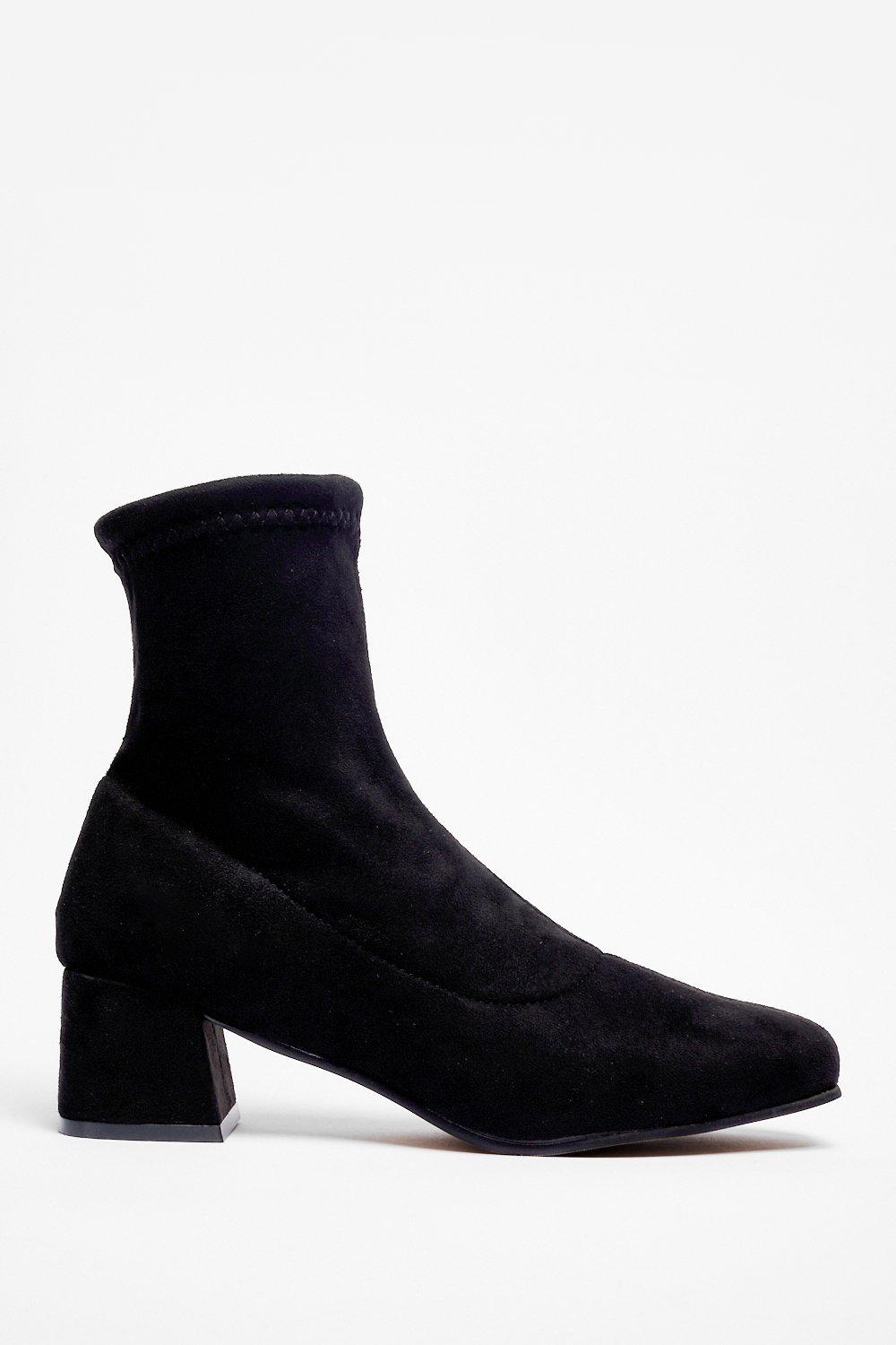 low heel black sock boots