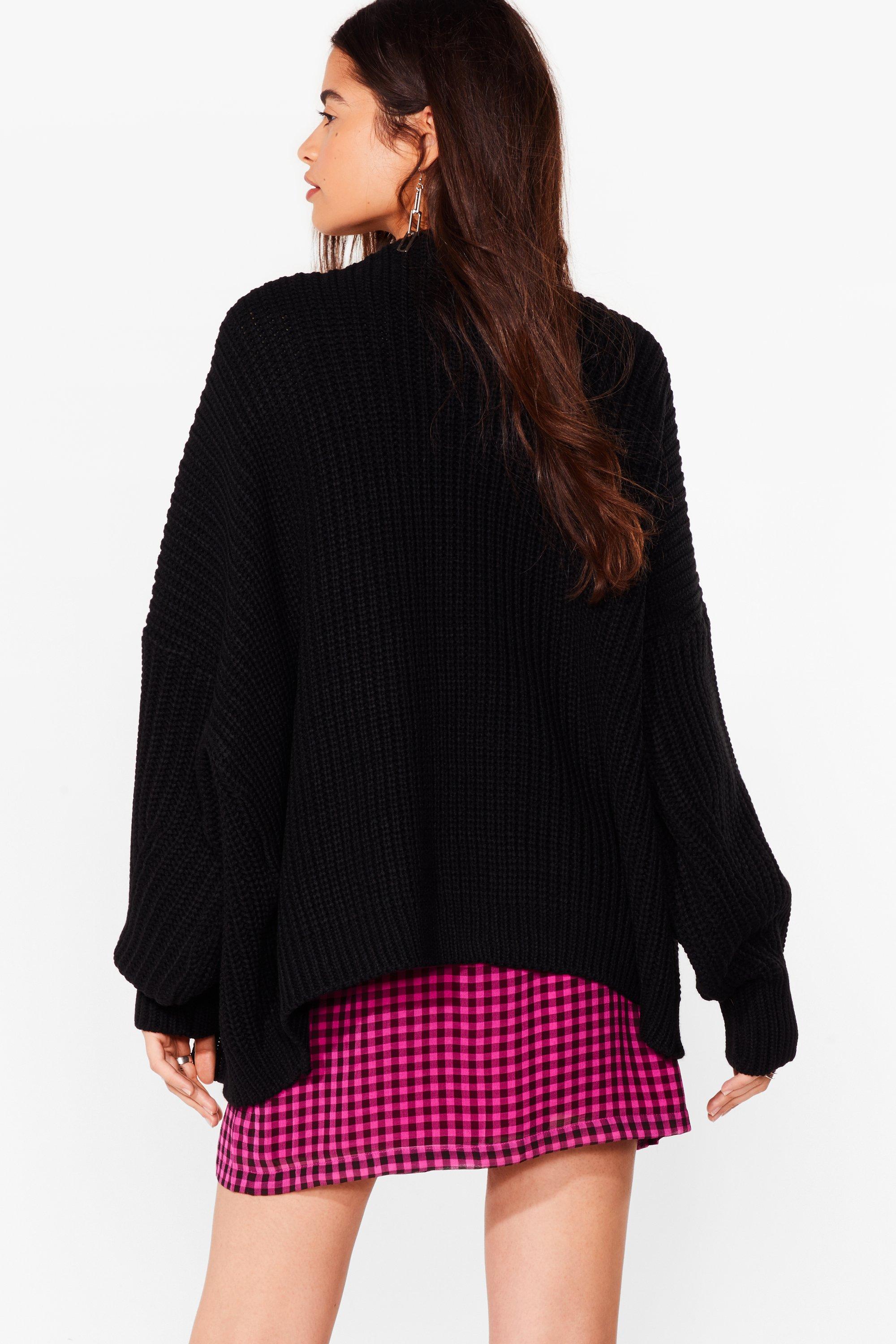 black oversized knit cardigan