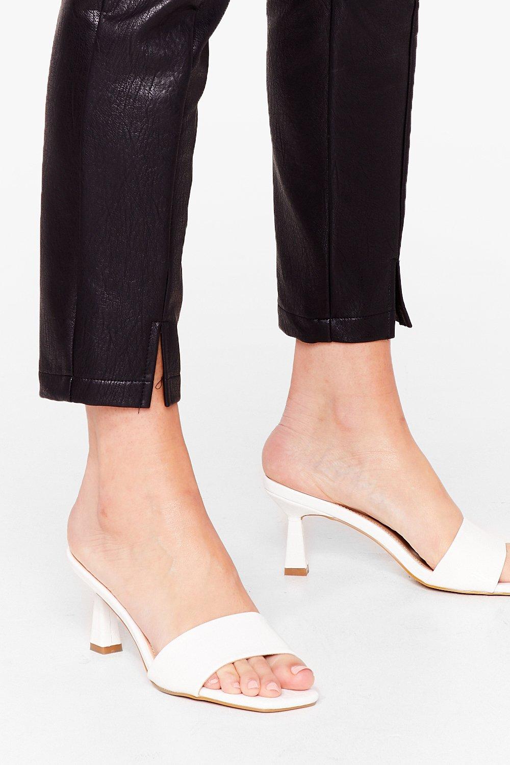 white kitten heel mule
