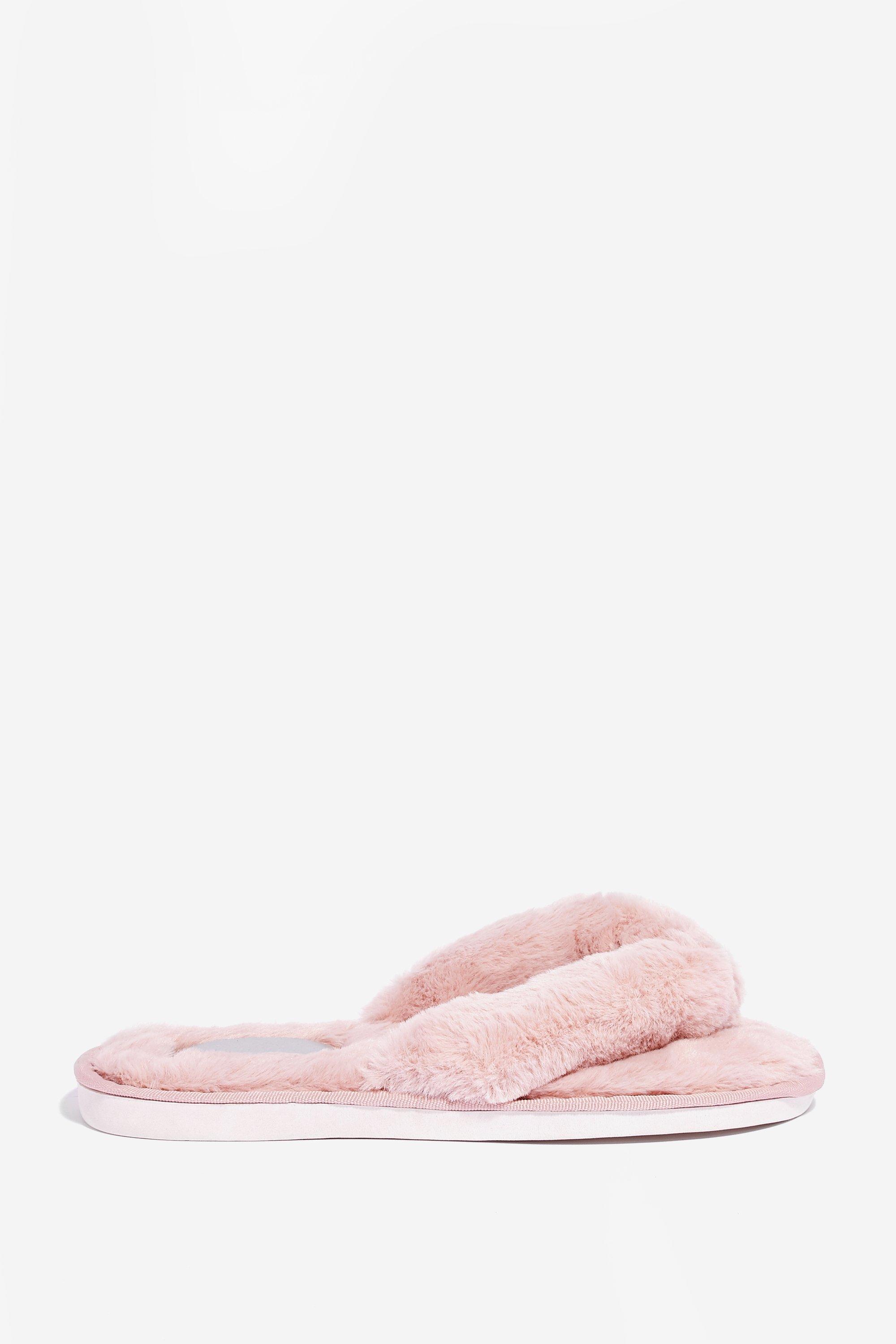 faux fur toe post slippers