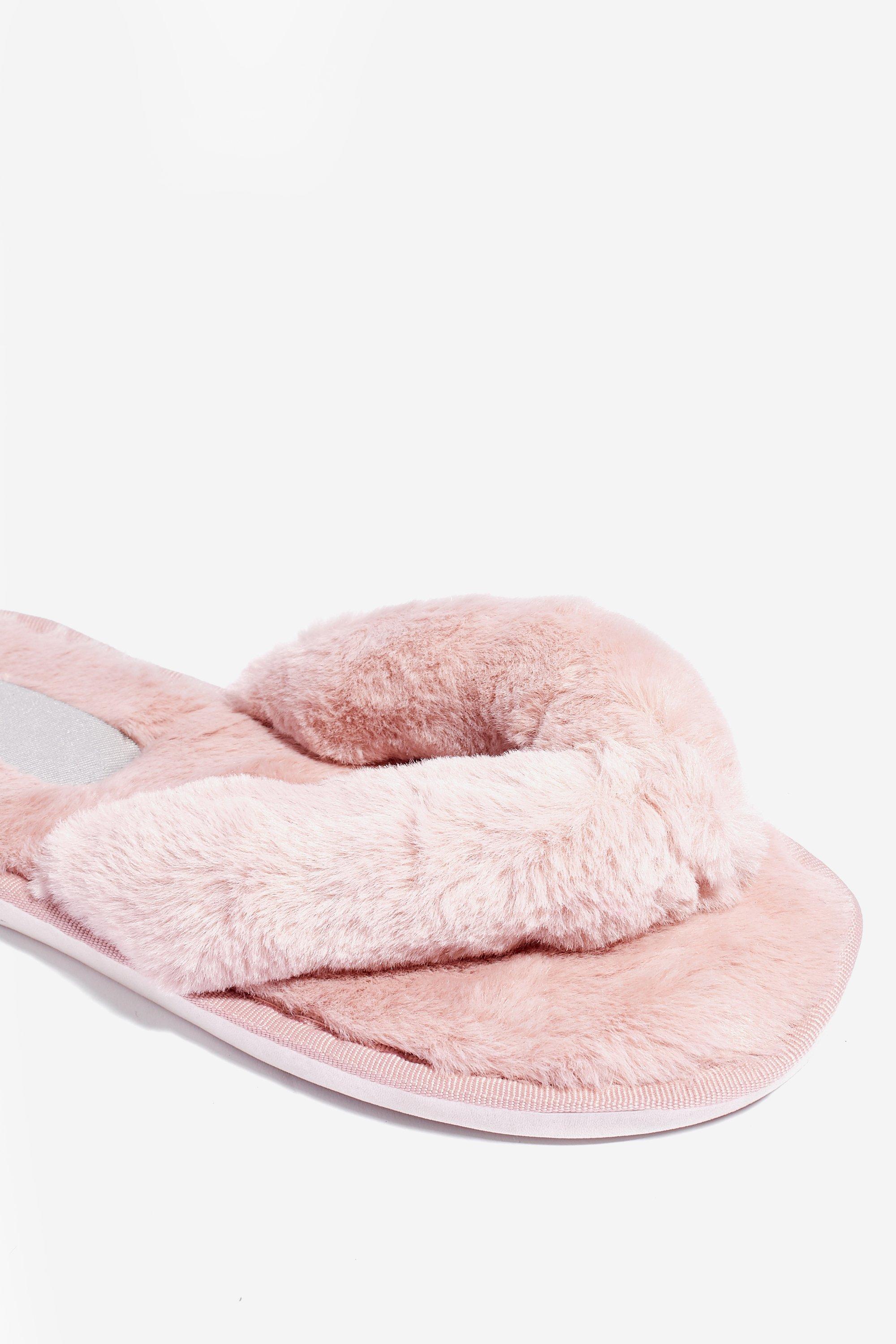 faux fur toe post slippers