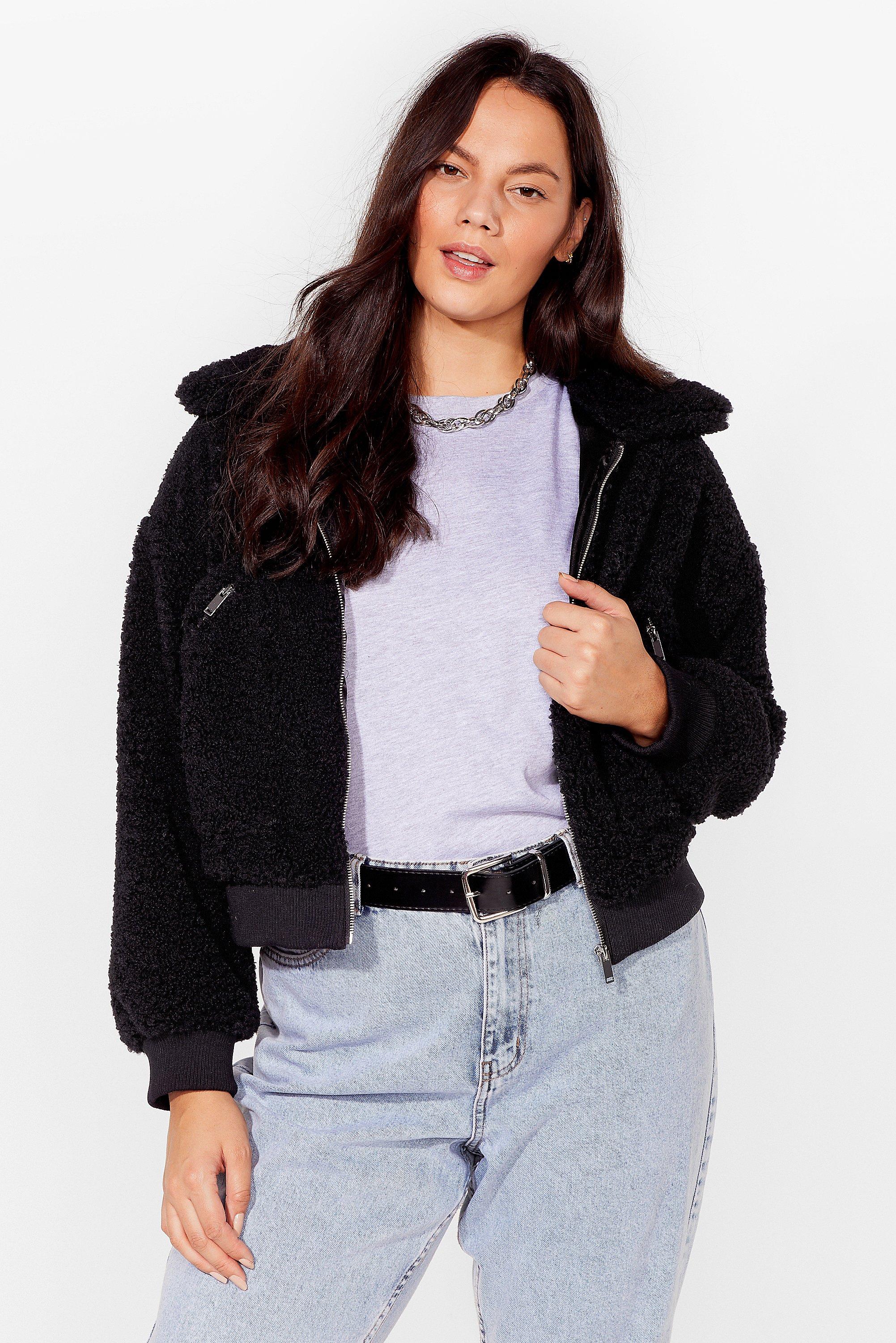 cropped teddy jacket black