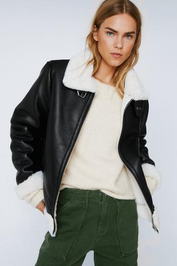 One Week Aviator Faux Leather Oversized Jacket