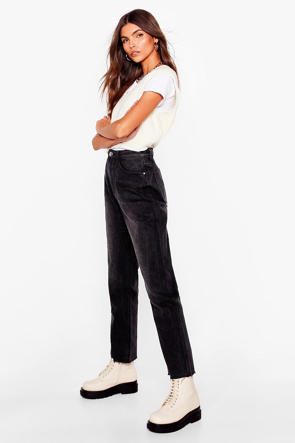 black raw hem mom jeans