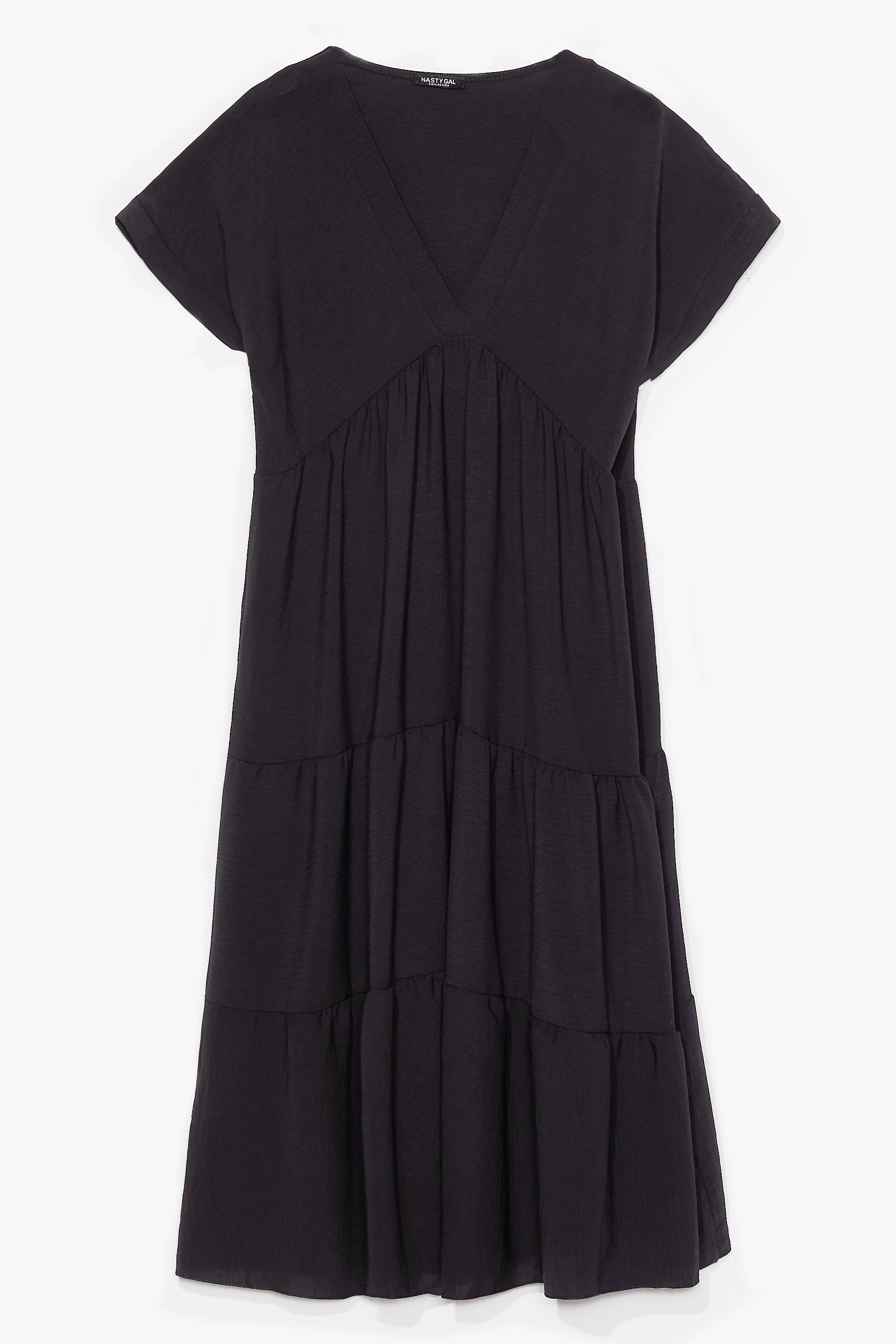 black pleated smock dress