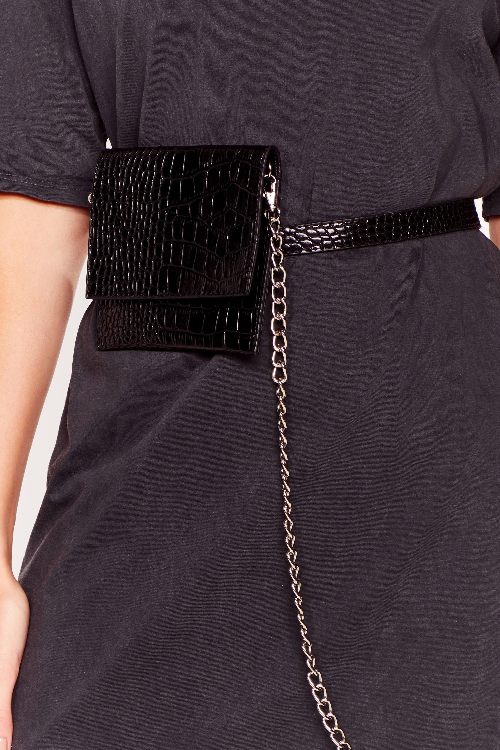 black chain belt bag