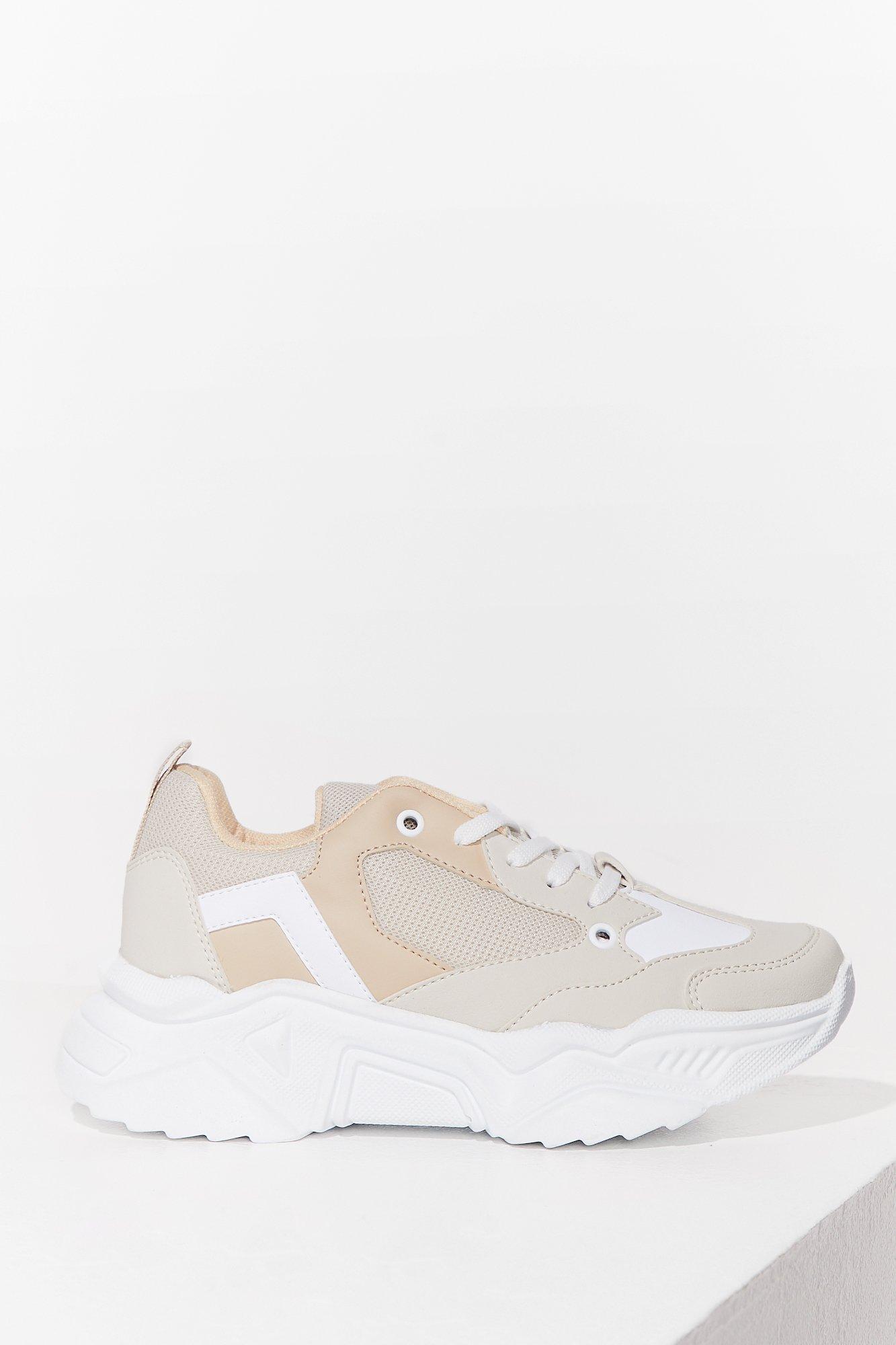 beige chunky trainers