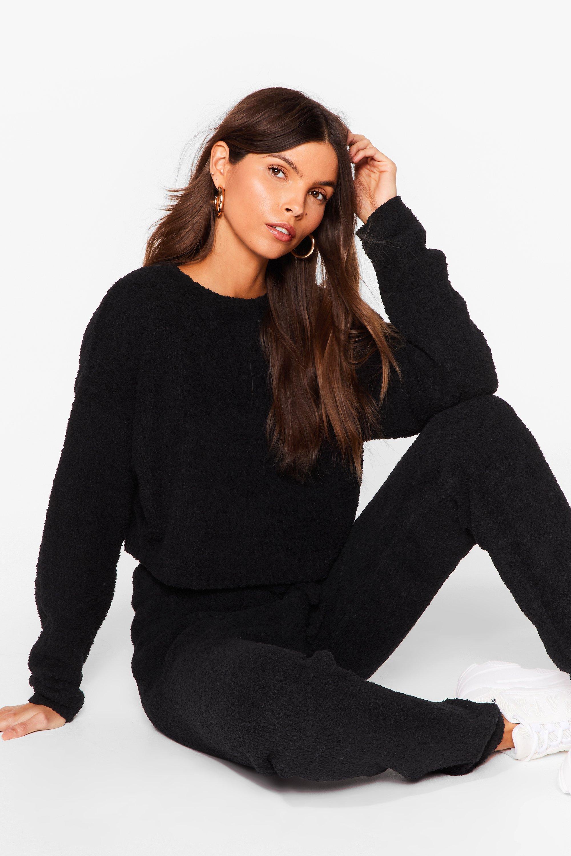 black fluffy joggers