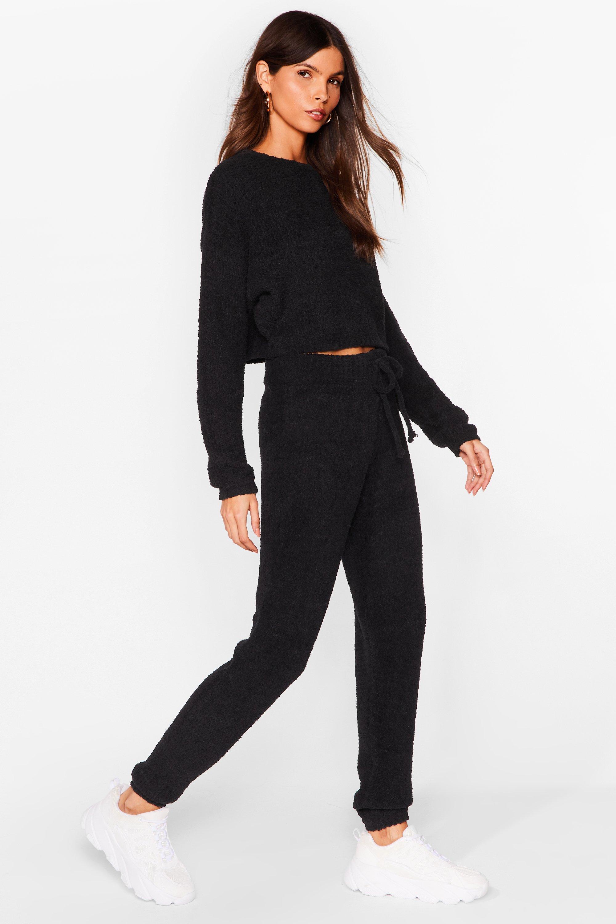 black fluffy joggers