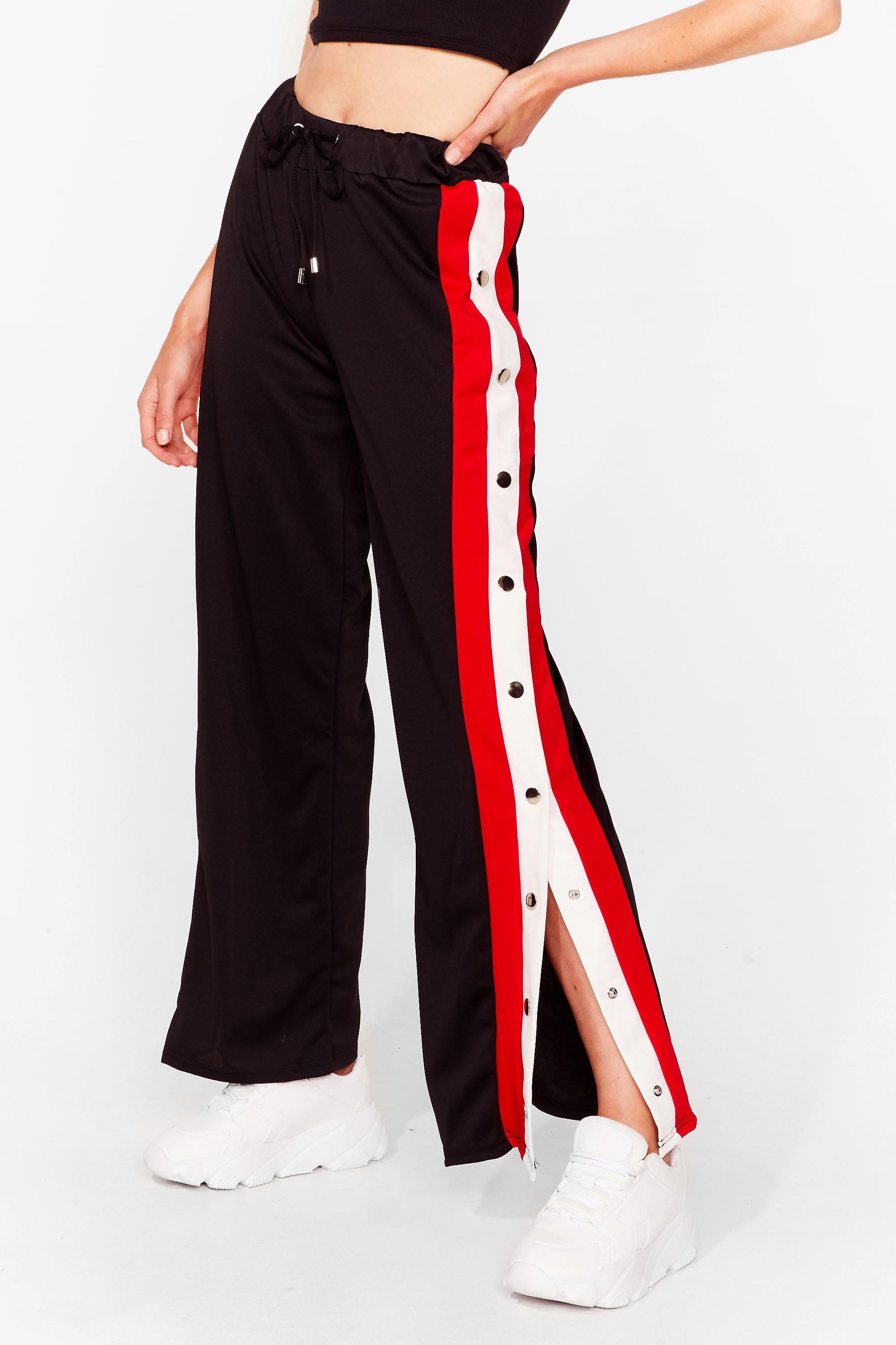 wide leg joggers with side stripe