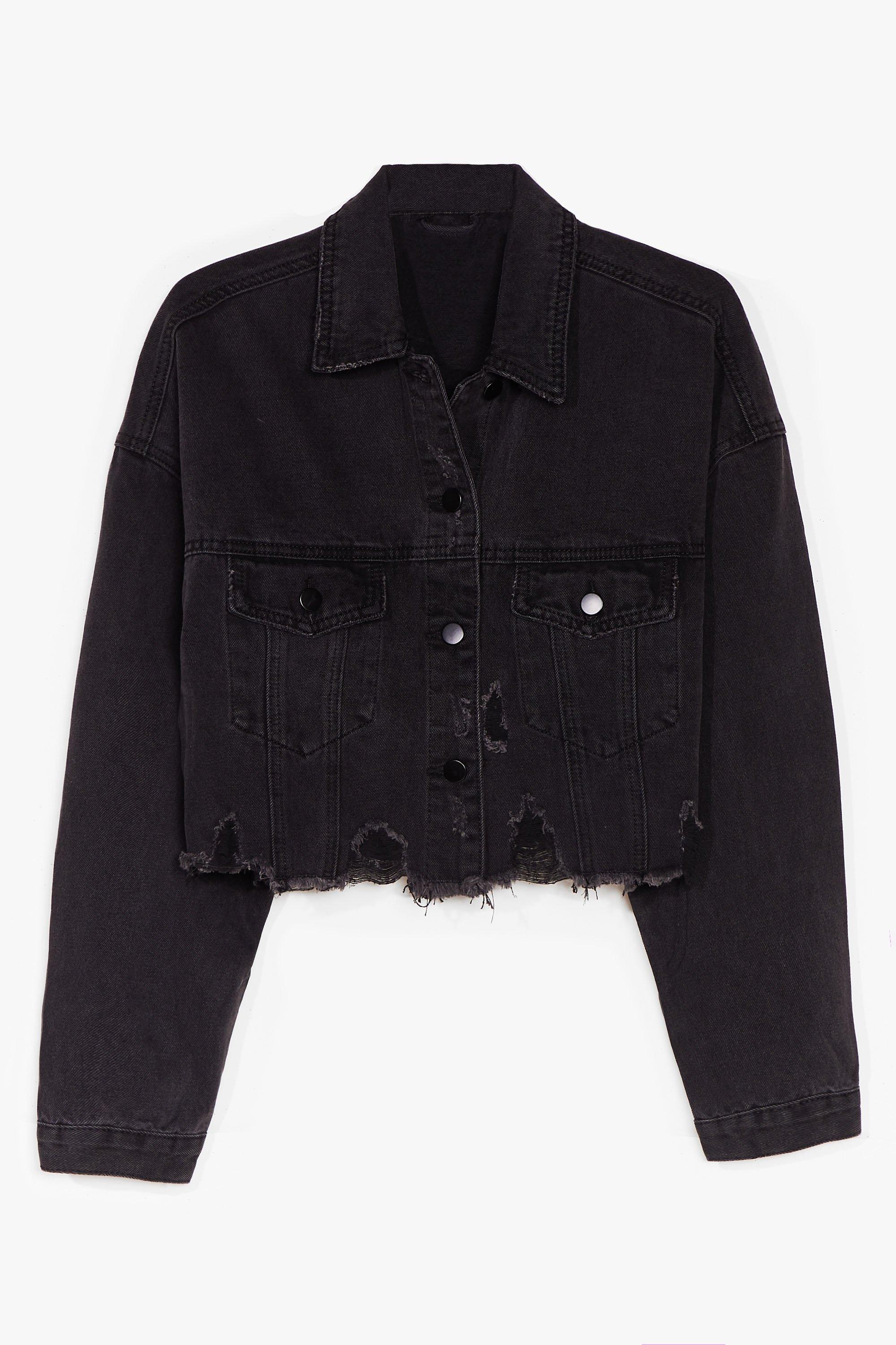 black distressed cropped denim jacket