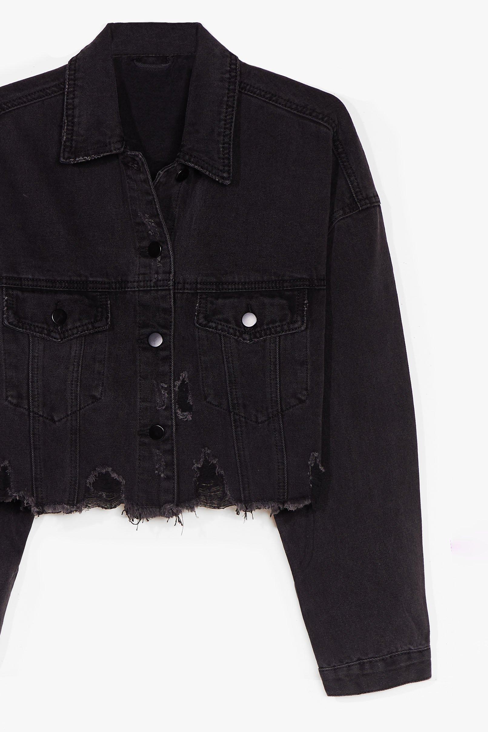 black distressed cropped denim jacket