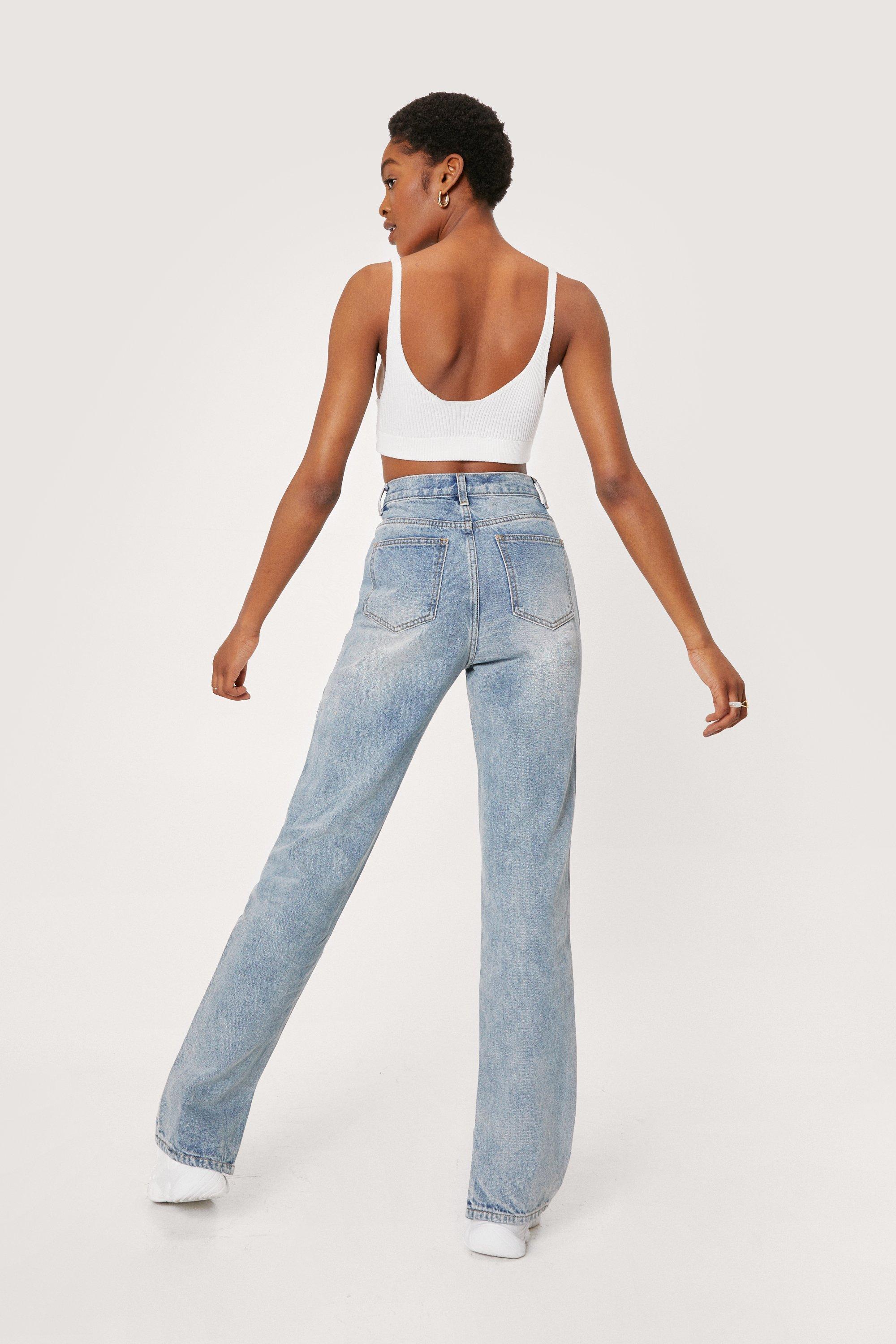 straight leg jeans with split hem